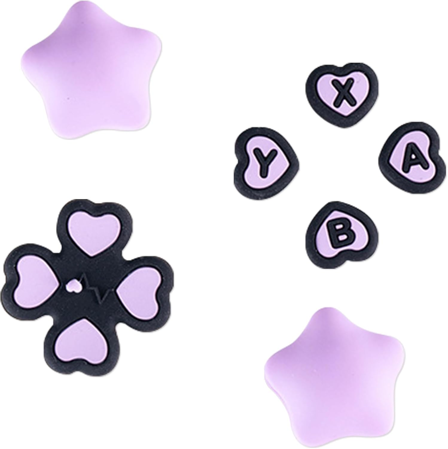 Cross D-Pad Button Caps Thumb Grips Set, Compatible with Nintendo Switch 2, Cute Star 3D Soft Silicone ABXY Buttons Sticker Joystick Cover Caps, Black/Purple image number 1