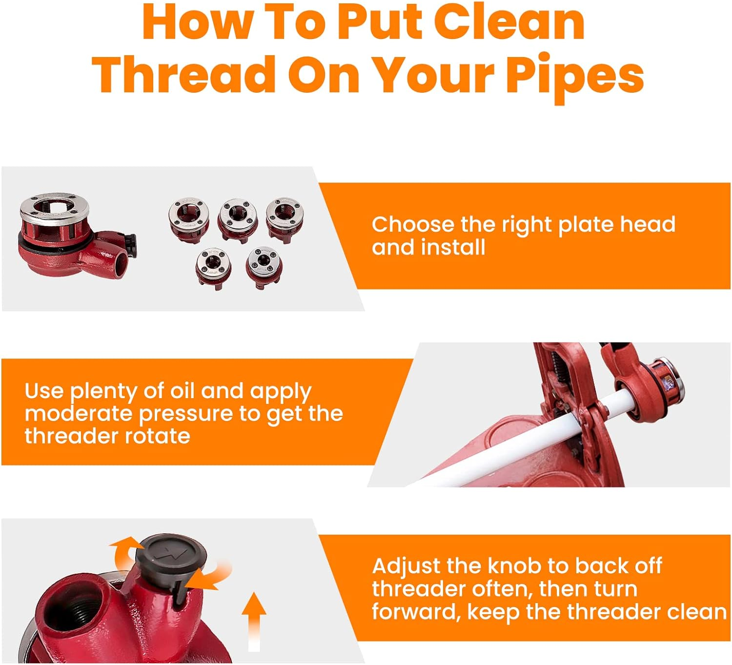 Maxpeedingrods BSPT Ratchet Pipe Threader Kit, Manual Ratcheting Pipe Threading Tool Set W/ 6 Dies 1/4", 3/8", 1/2", 3/4", 1", 1-1/4" for Metal and PVC Pipes image number 6