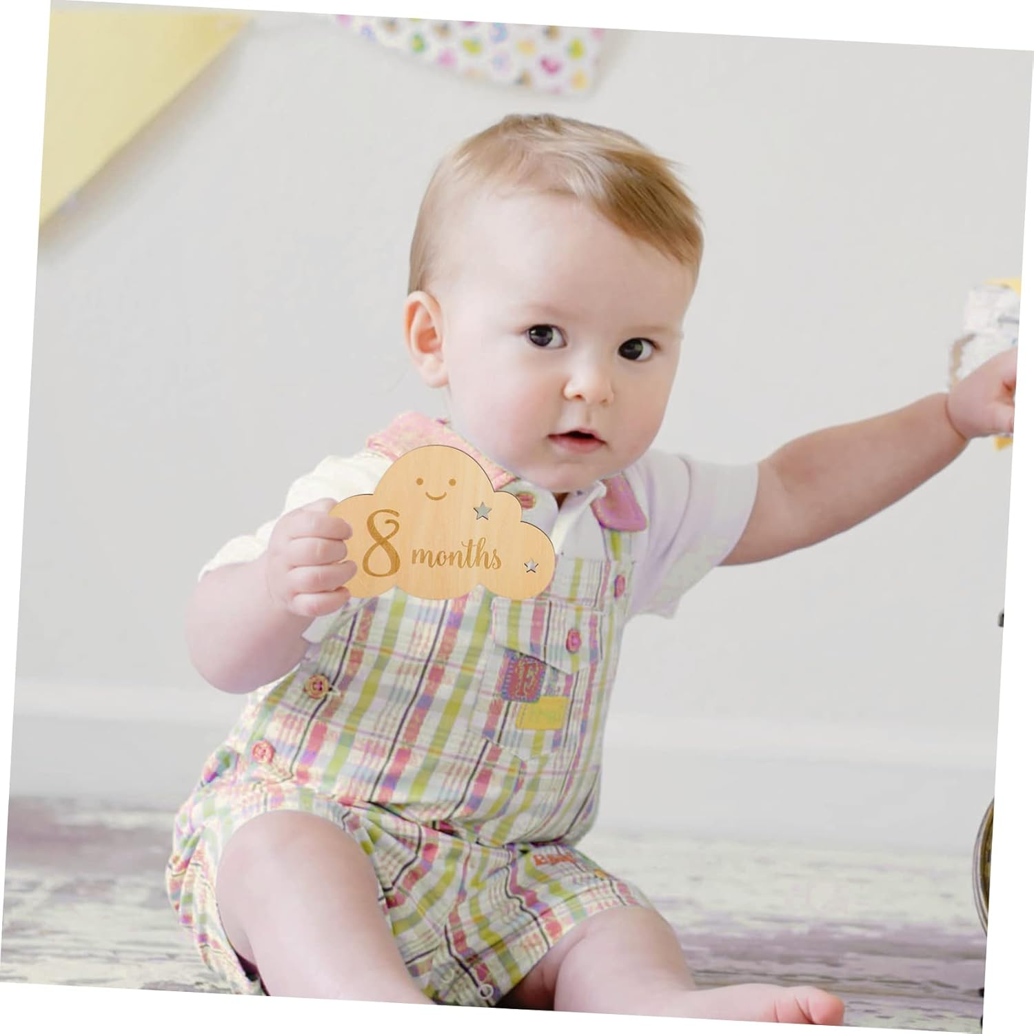 Ipetboom 8Pcs Wooden Cloud Signs Newborn Photo Props Month Cards for Girl Born Accessories image number 3