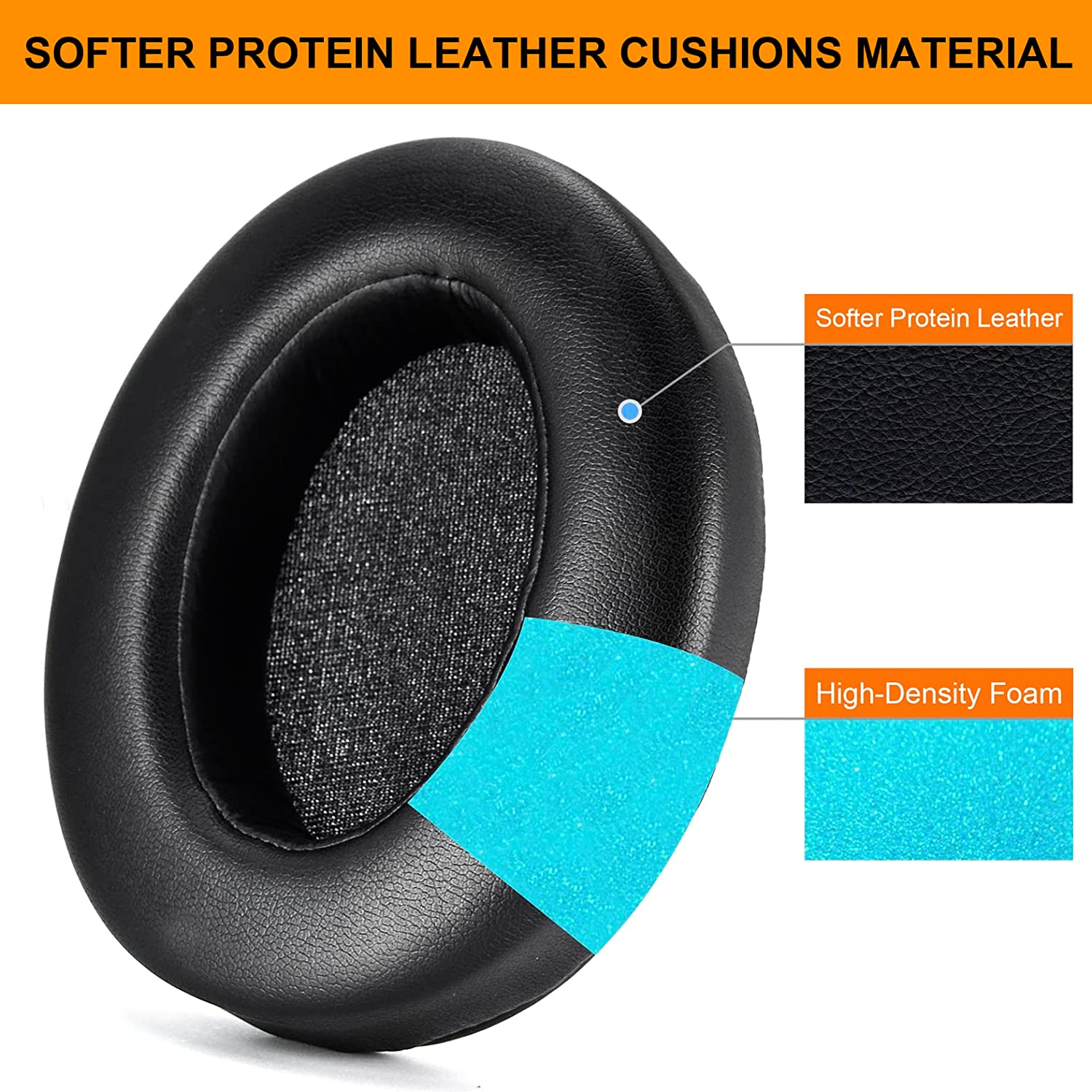 WHXB910N Earpads Cushions Replacement Compatible with Sony WH-XB910 XB910N Extra Bass Noise Cancelling Headphones, Ear Pads with Softer Protein Leather (Black) - Black Cooling Ge image number 7