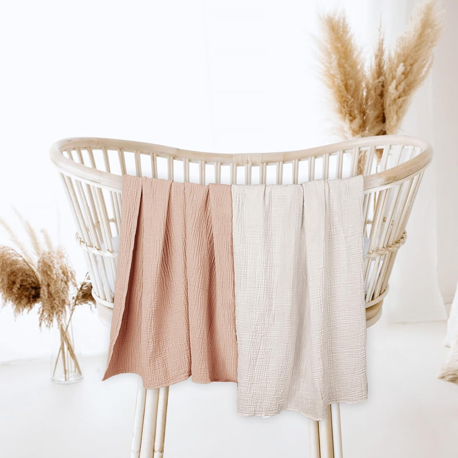 Lulumoon Muslin Swaddle Blanket Baby - Cotton Swaddling Blanket Soft Baby Receiving Blankets Neutral 2Pack(Peach) image number 7