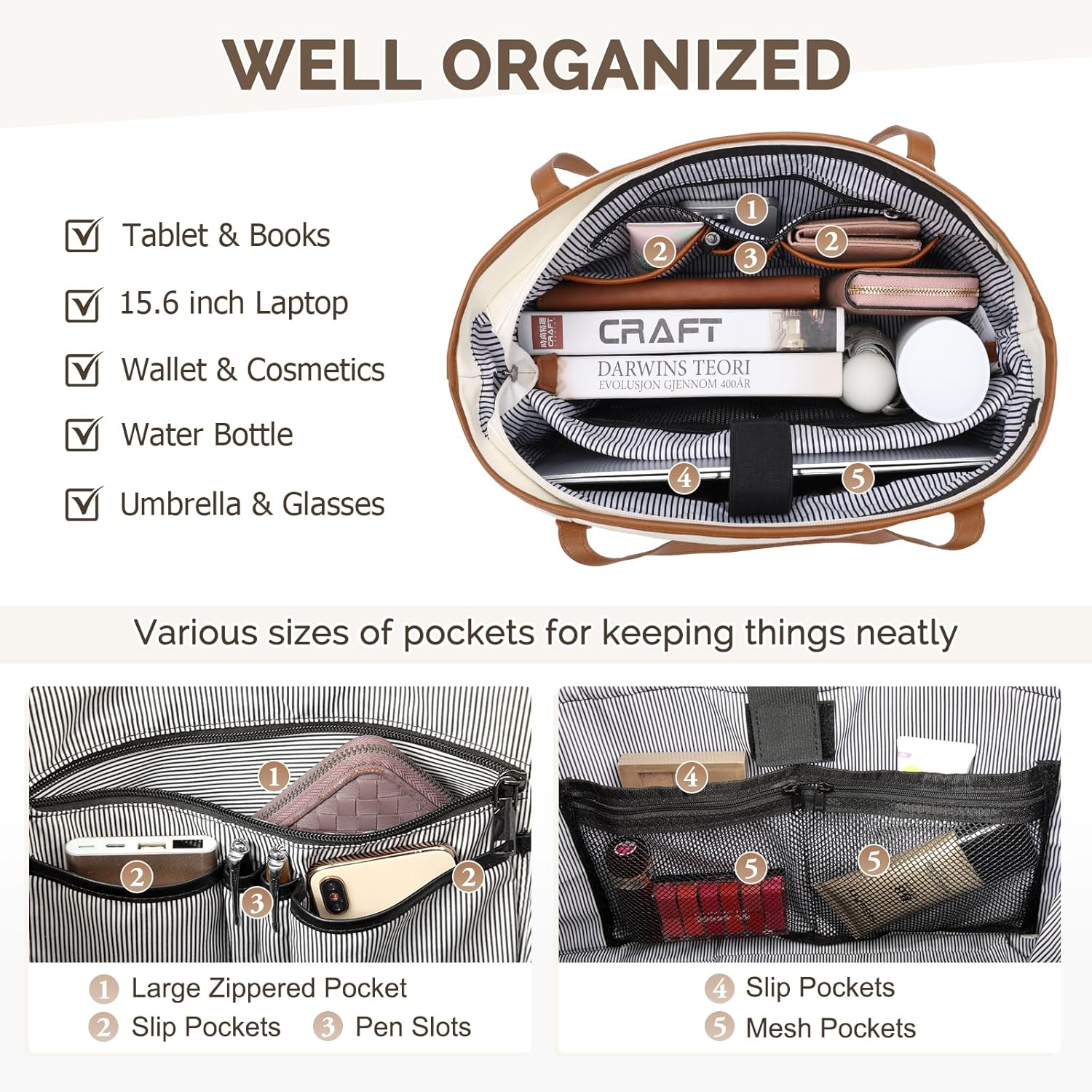 Laptop Tote Bag for Women, KASQO Water Resisitant 15.6 Inch Laptop Shoulder Bag Large Business Work Bag Teacher Nurse Handbag Briefcase for Travel, College, Office, Shopping image number 2