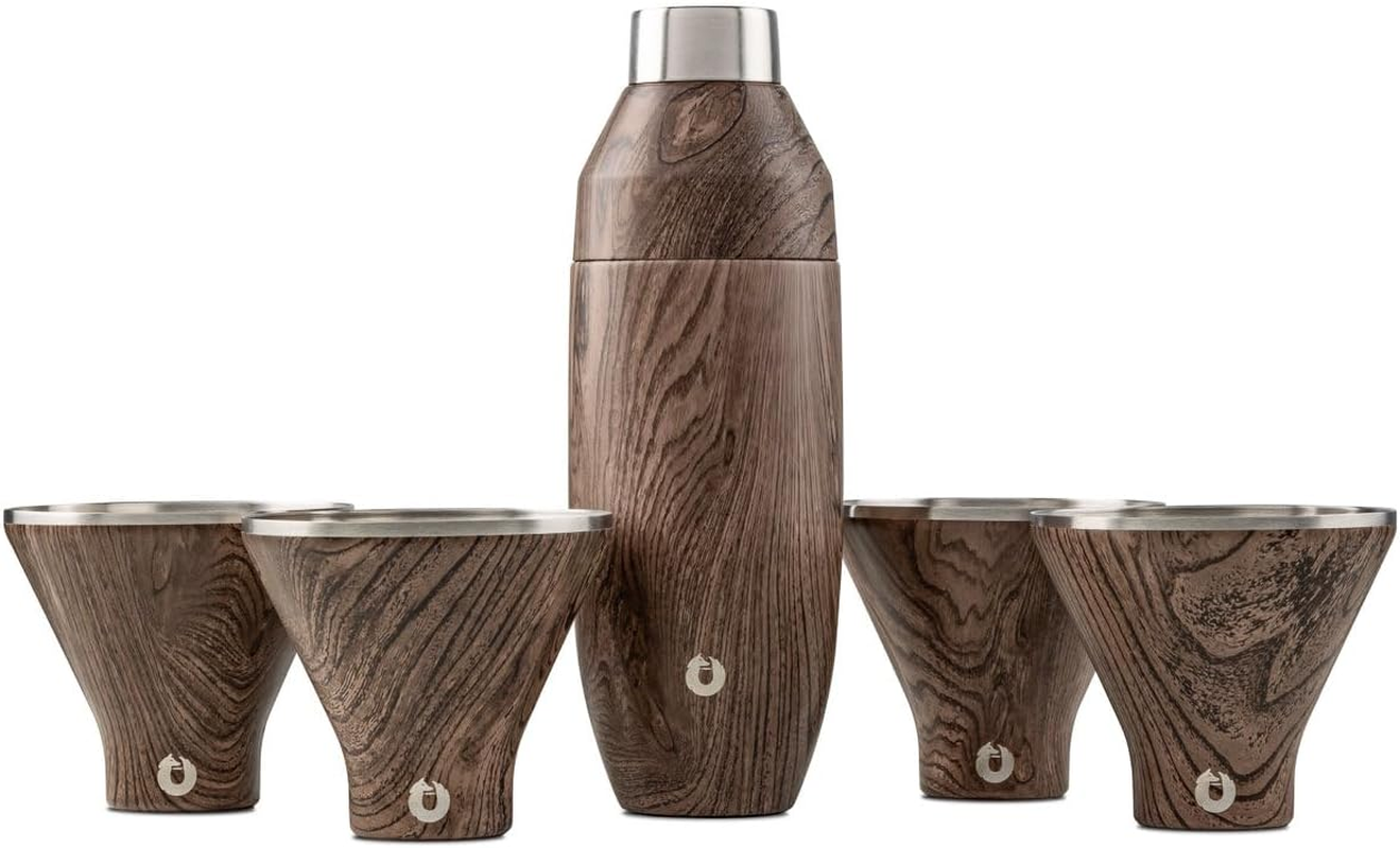 SNOWFOX Premium Vacuum Insulated Stainless Steel Martini Glass -Set of 2 -Martinis Stay ICY Cold -Stemless Cocktail Glasses -Elegant Home Entertaining -Bold Beautiful Barware Set -8 Oz -Black/Gold