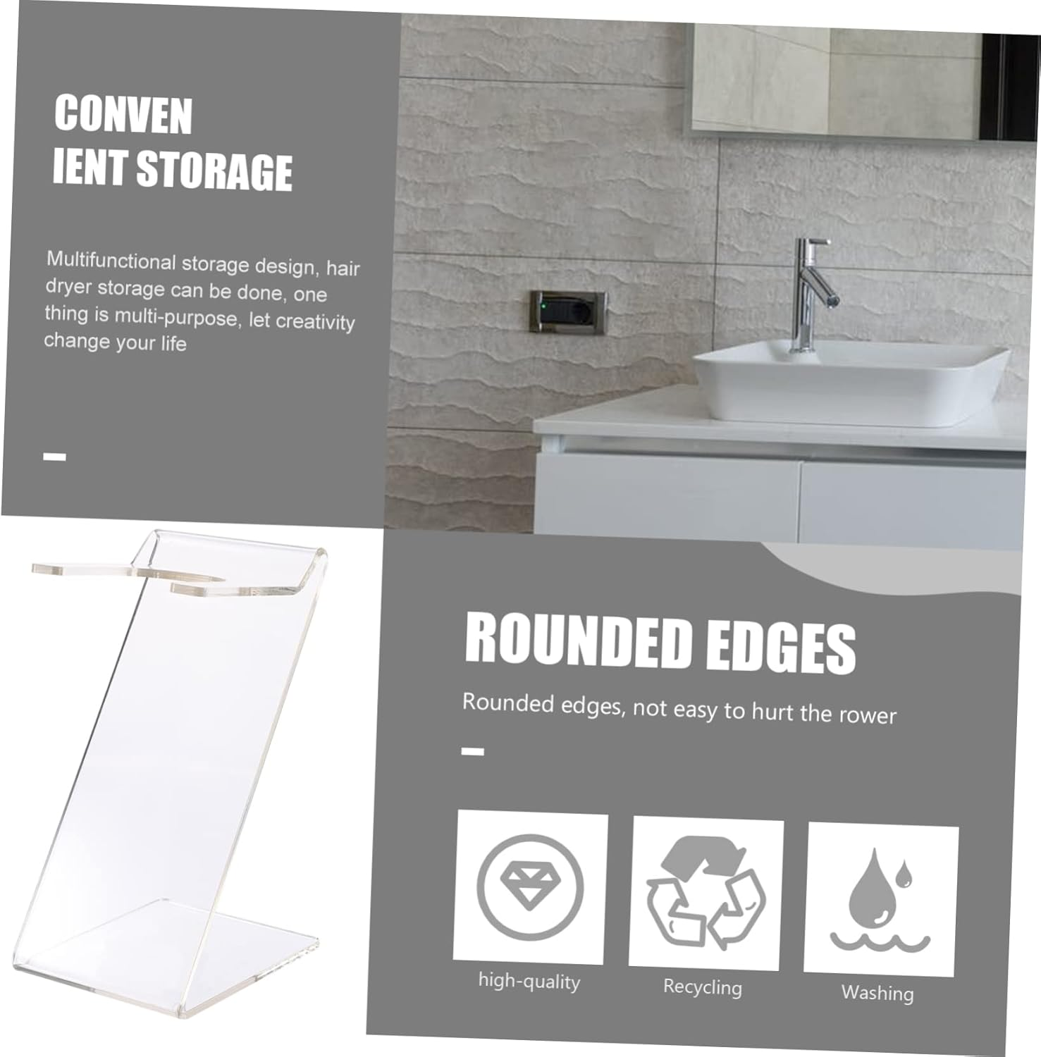 DINHEAROM Practical Hair Dryer Rack Salon Storage Shelf for Bathroom Stable Display Holder for Hair Dryer Curler Straightener Fits image number 6