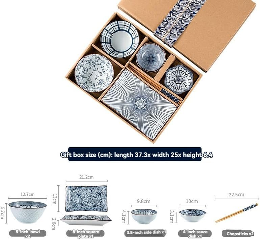 6-Piece Ceramic Bowl Set, Blue and White Japanese-Style, 10 Oz Capacity image number 1
