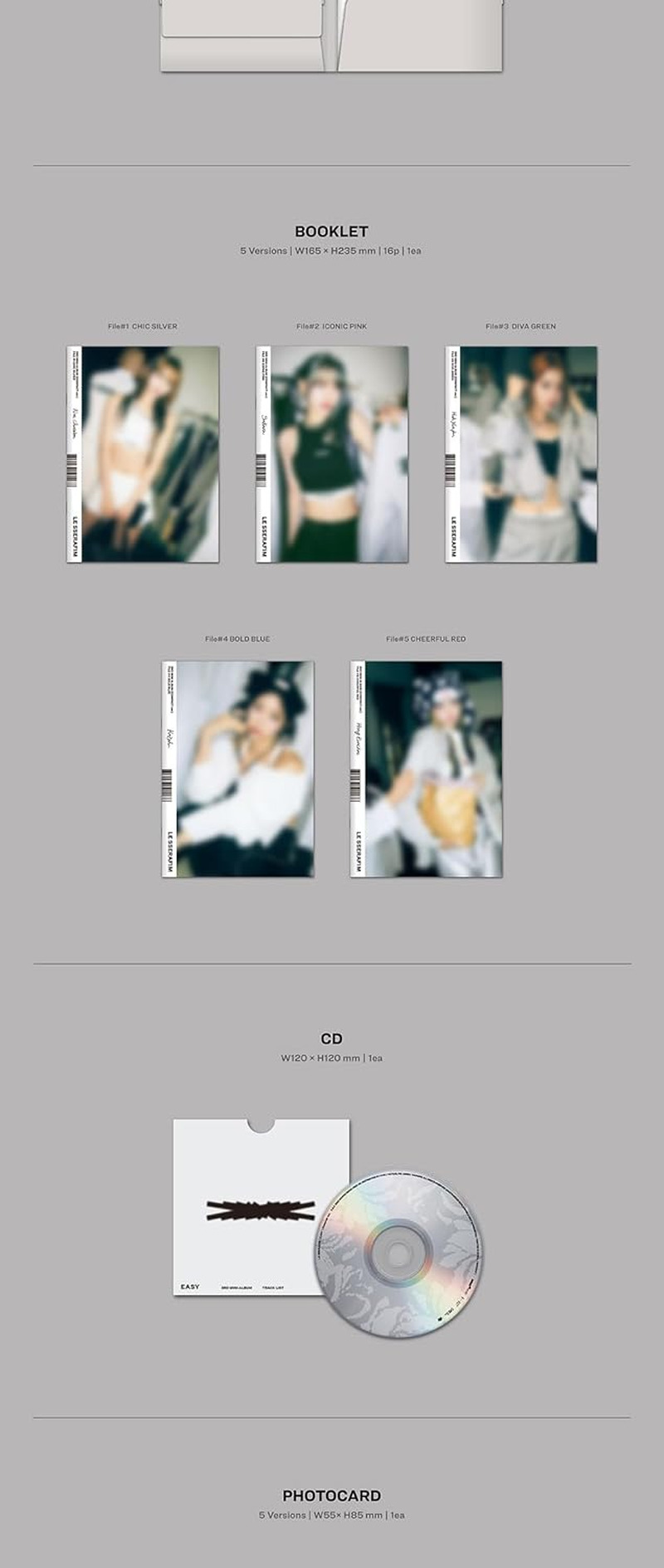 LE SSERAFIM Easy 3Rd Mini Album Contents+Card+Tracking Sealed LSFM (Compact File#4) image number 4