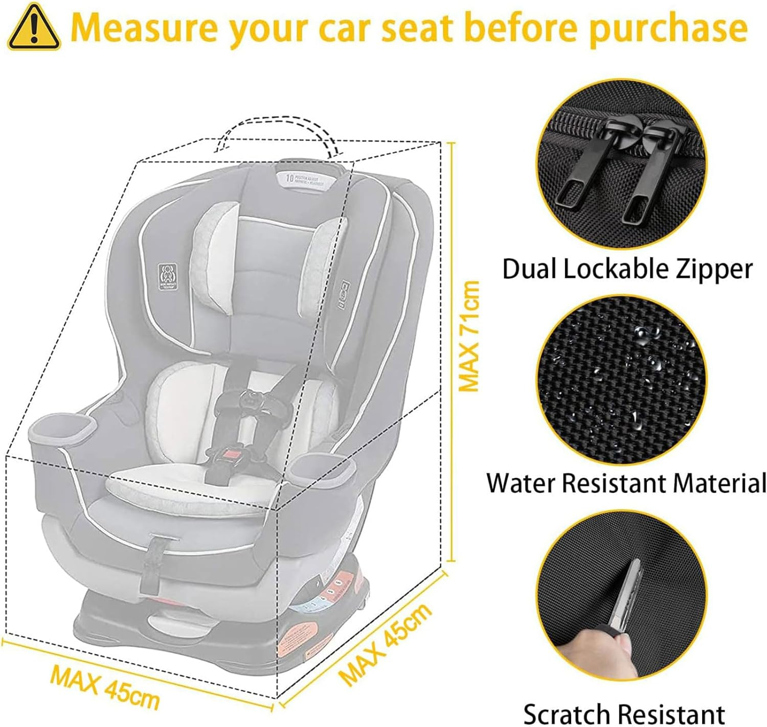 Padded Car Seat Travel Bag Backpack for Airplane, Heavy Duty Car Seat Bags for Air Travel, Carseat Cover for Airplane Travel with Shoulder Strap (S 45 * 45 * 71Cm) image number 3