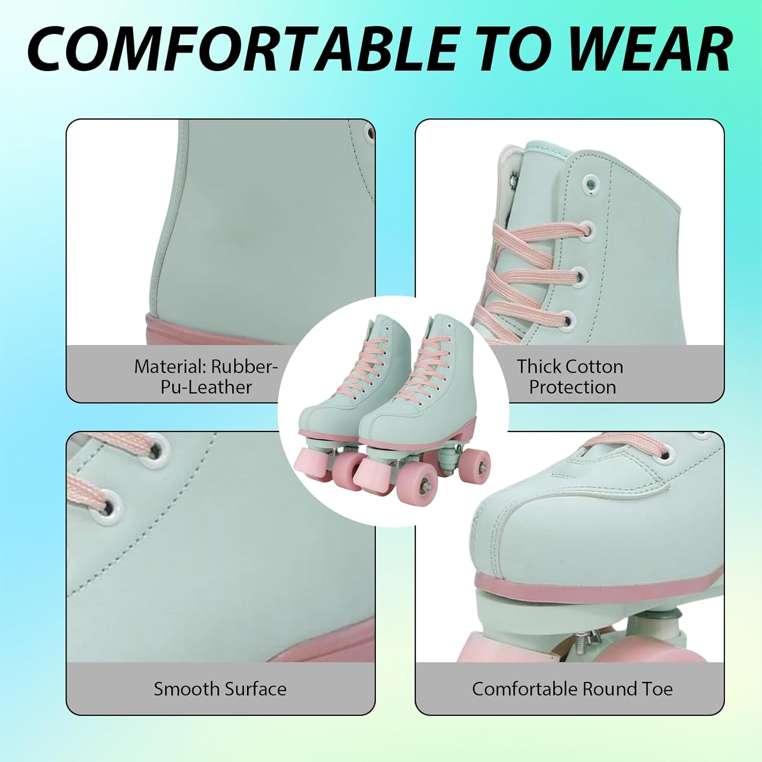 XUDREZ Roller Skates for Women Girls Light up Adult Roller Derby Skates Double Row PU Leather Skates for Youth Beginner Outdoor image number 2