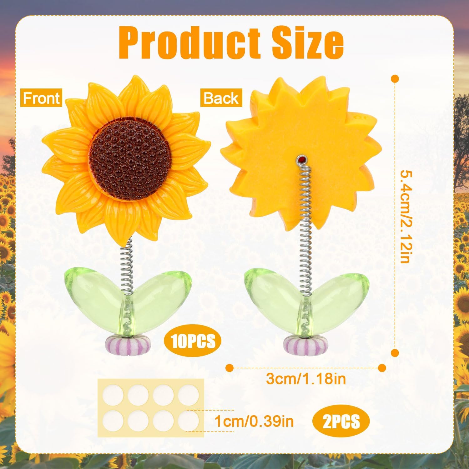 NQEUEPN 10Pcs Sunflower Car Decors, Bobble Heads for Car Dashboard Ornament Decorations Accessories for Interior image number 4