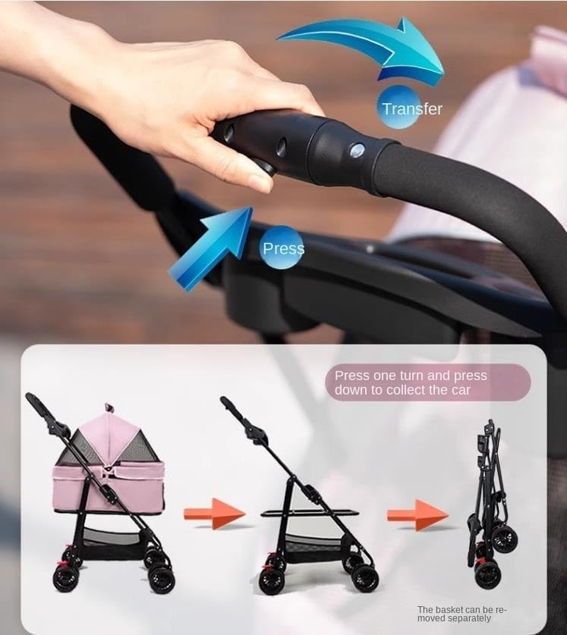 Pet Stroller Dog Stroller Cat Stroller Foldable Pet Stroller Dog Strollers Detachable Cat Stroller with Storage Basket and Cup Holder for Small Medium Dog Pram Dog Cat(Color:Blue) image number 3