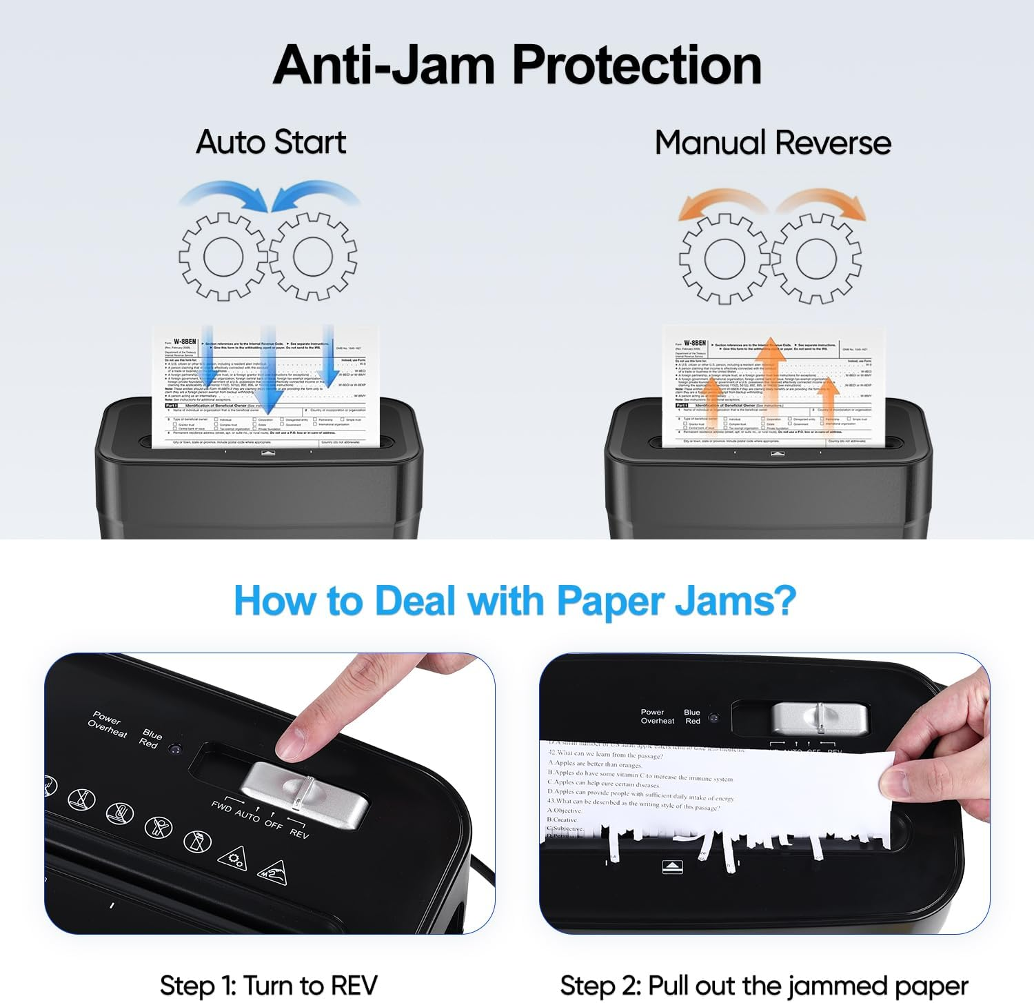 NUFECARG Paper Shredder for Home Office, 6-Sheet Cross Cut Shredder, P-4 Security Level, Heavy Duty Document Shredder with Jam Proof & Overheat Protection, Credit Card/Staple/Mail, 12L Bin image number 5