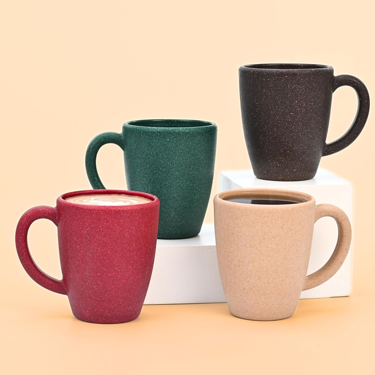Eha Set of 2 Earth-Friendly Classic Mug | 10 Oz | Made with Rice Husk & Bamboo Fibers | Microwave Safe | for Hot & Cold, Milk & Tea Cup | Matte Finish Mugs Pack of 2 Coffee