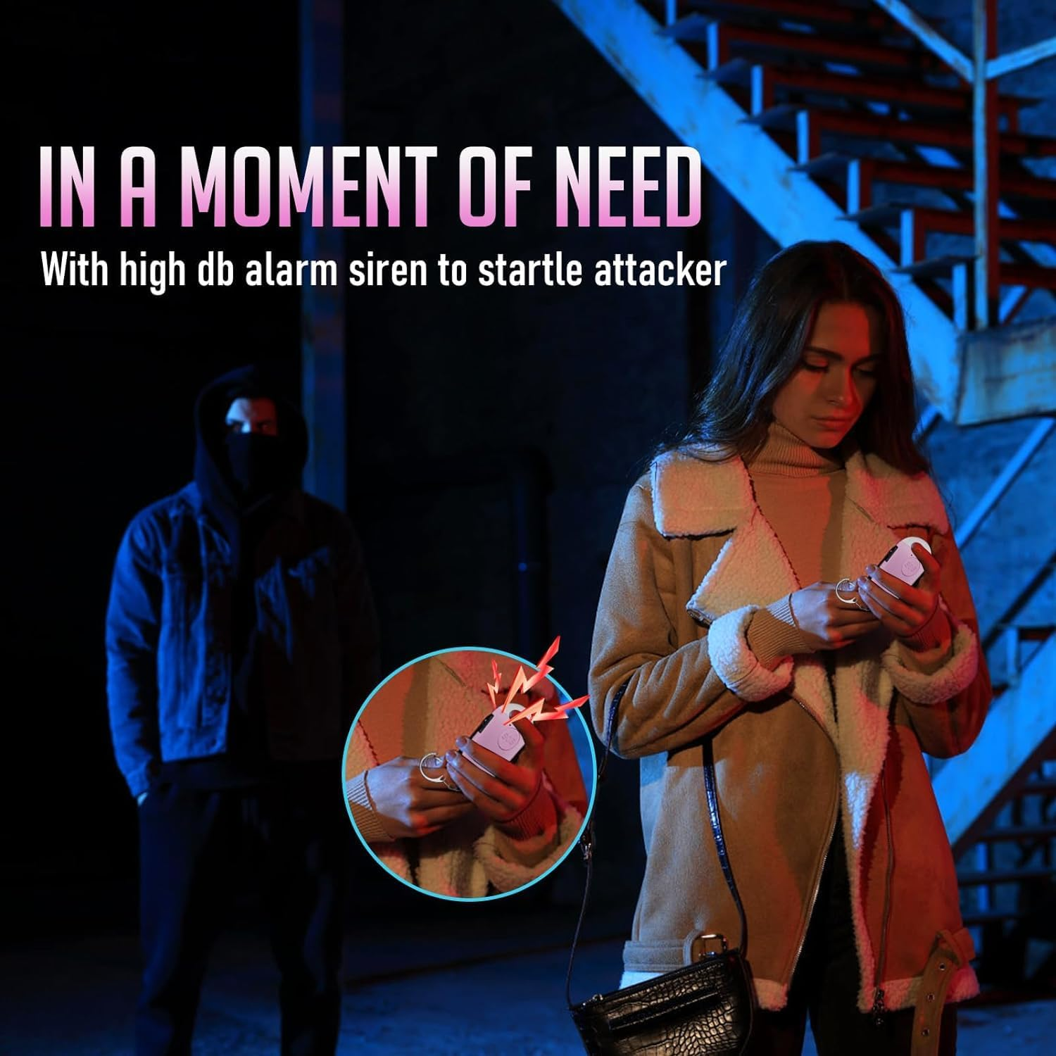 Self Defense Keychain Personal Alarm- 130Db Rechargerable Self Defense Alarm Keychian with Emergency LED Flashlight - Security Personal Protection Device for Women Girls Kids Elderly