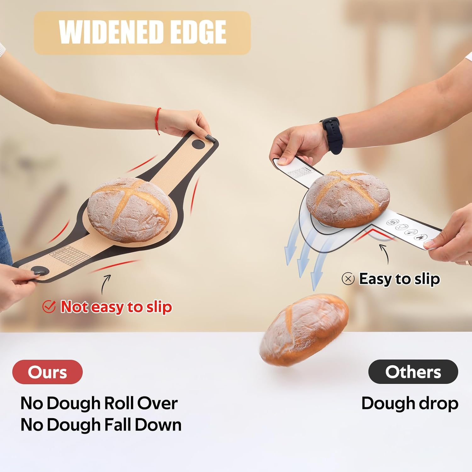 Folksy Super Kitchen 2 Pcs Extra Wider Silicone Bread Sling for Dutch Oven,Non-Stick Silicone Bread Baking Mat for Sourdough,Silicon Dough Lifter Liner with Longer Handles(22.6 * 8.3 Dark Gray,Black)&hellip; - Brown,Grey image number 6