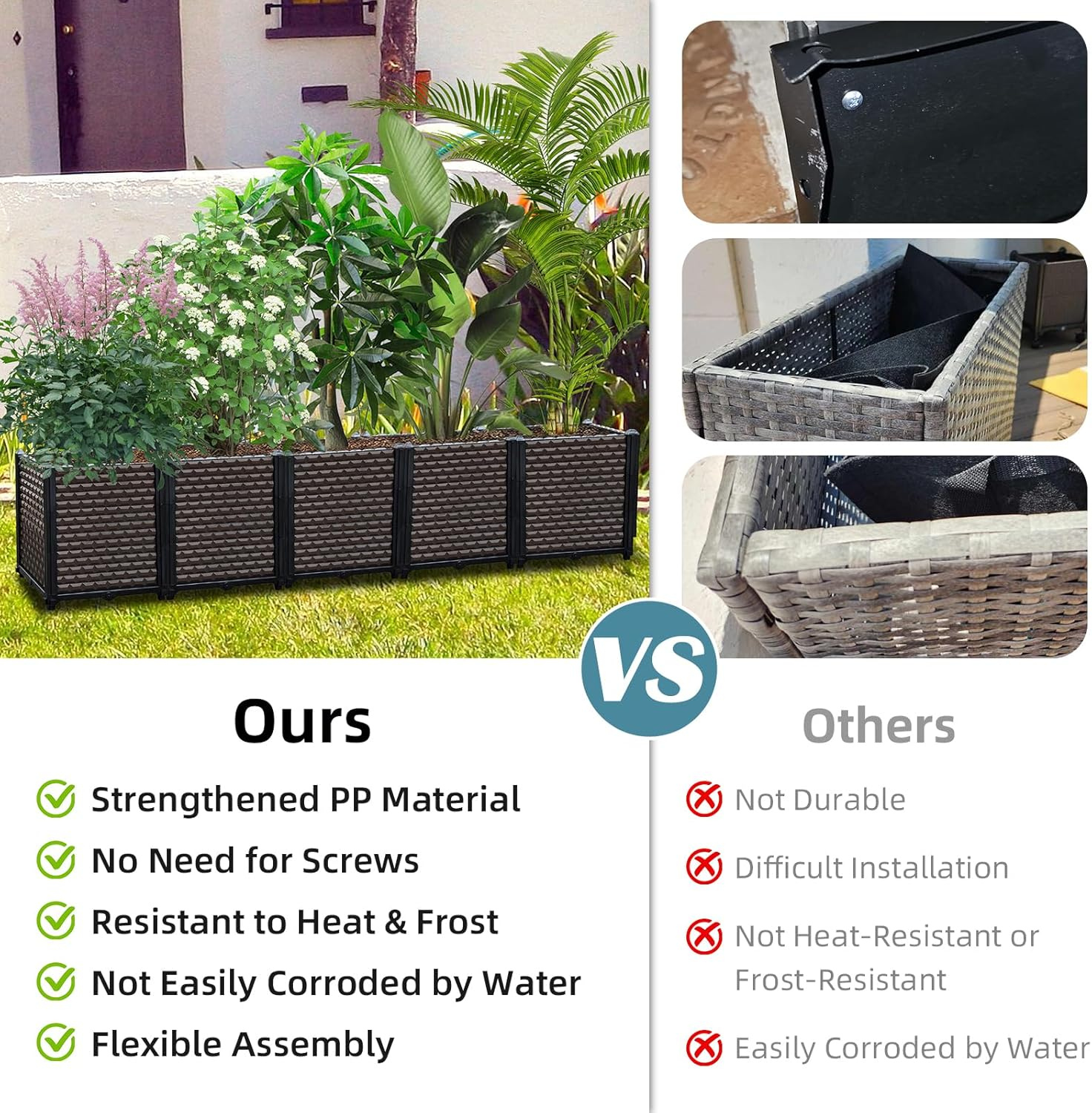 Giant Raised Garden Bed Self Watering Kit 50Cm Deep, 240Cm Family-Size Outdoor Planter Box, Super Long Elevated Garden Bed for Urban Farming, Grow Vegetables, Flowers & Herbs image number 5