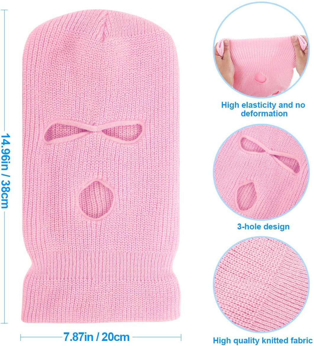 2 Pieces 3-Hole Full Face Mask Cover Ski Mask Winter Balaclava Cap Knitted Face Cover for Winter Outdoor Sports image number 2