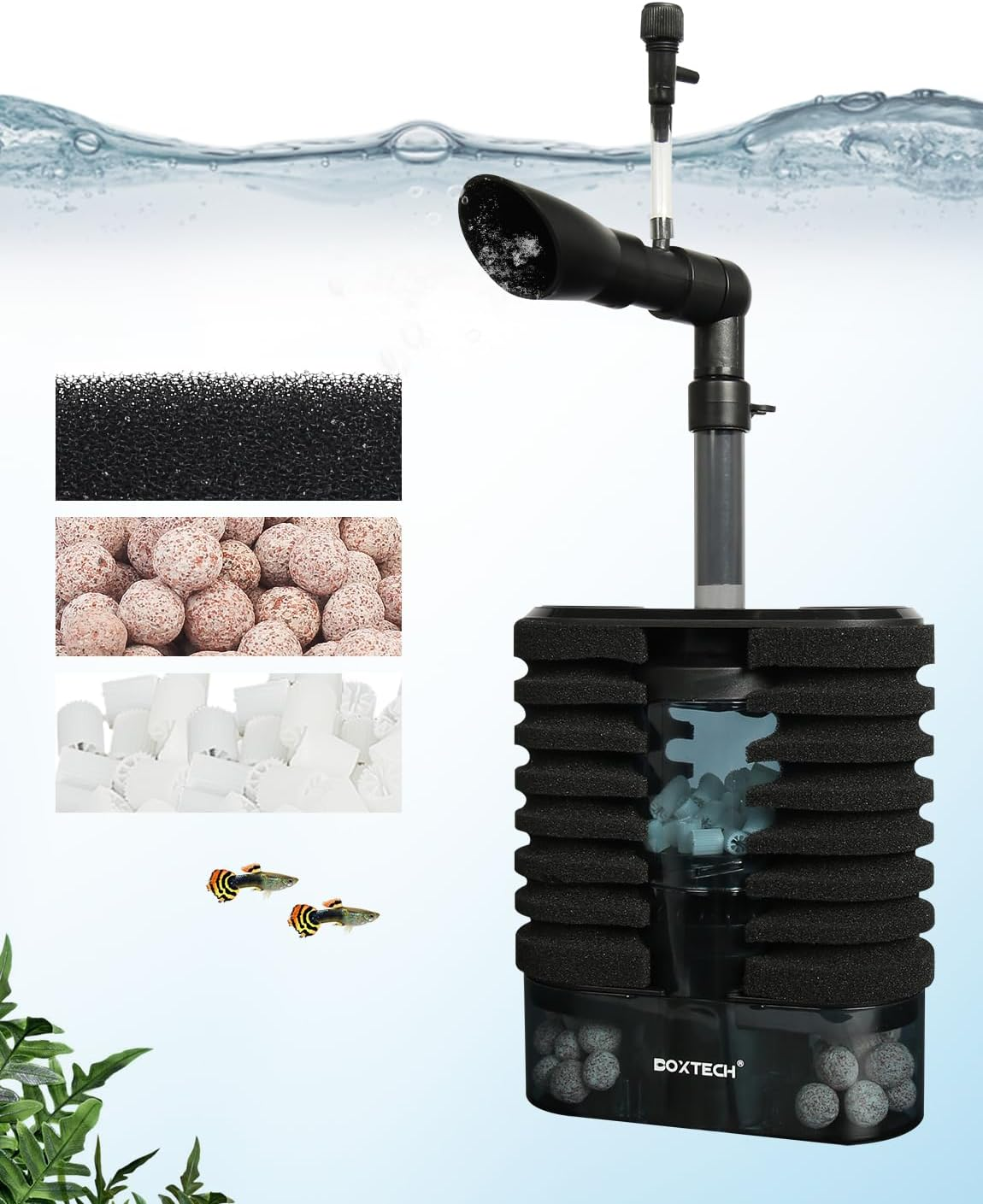 Boxtech Aquarium Filter, Multifunction Aquarium Filter, USB 1W Adjustable Aquarium Filter for Fish Tank 10-30Gal image number 1