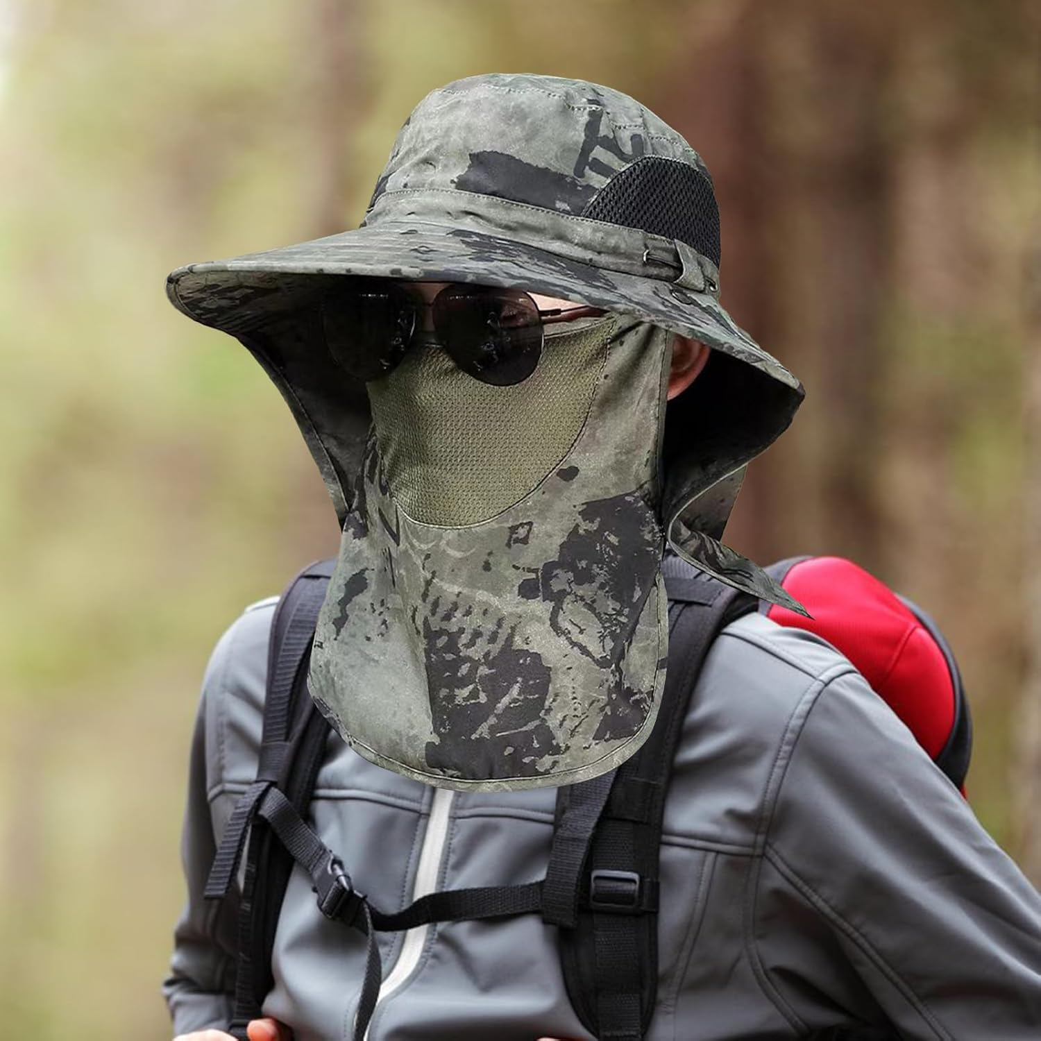 Face Cover Sun Hat,Fishing Hat with Face Cover and Neck Flap - Detachable UPF50+ Cap for Men & Women, Hiking Fishing Backpacking Outdoor Army Green image number 2