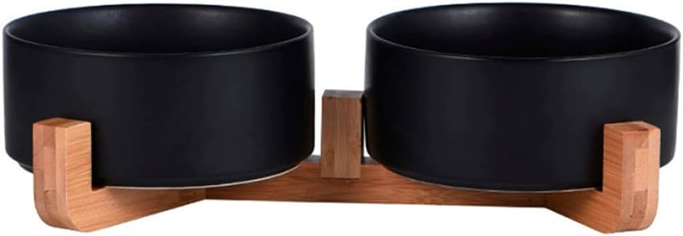 Jade Deals Ceramic Pet Bowl Double Cat Food Bowl Dog Water Bowl Feeding Drinking Bowl Set, 3.5&times;5.9In with 11.8In Bamboo Stand, Elevated Feeding/Drinking for Cats & Small Dogs