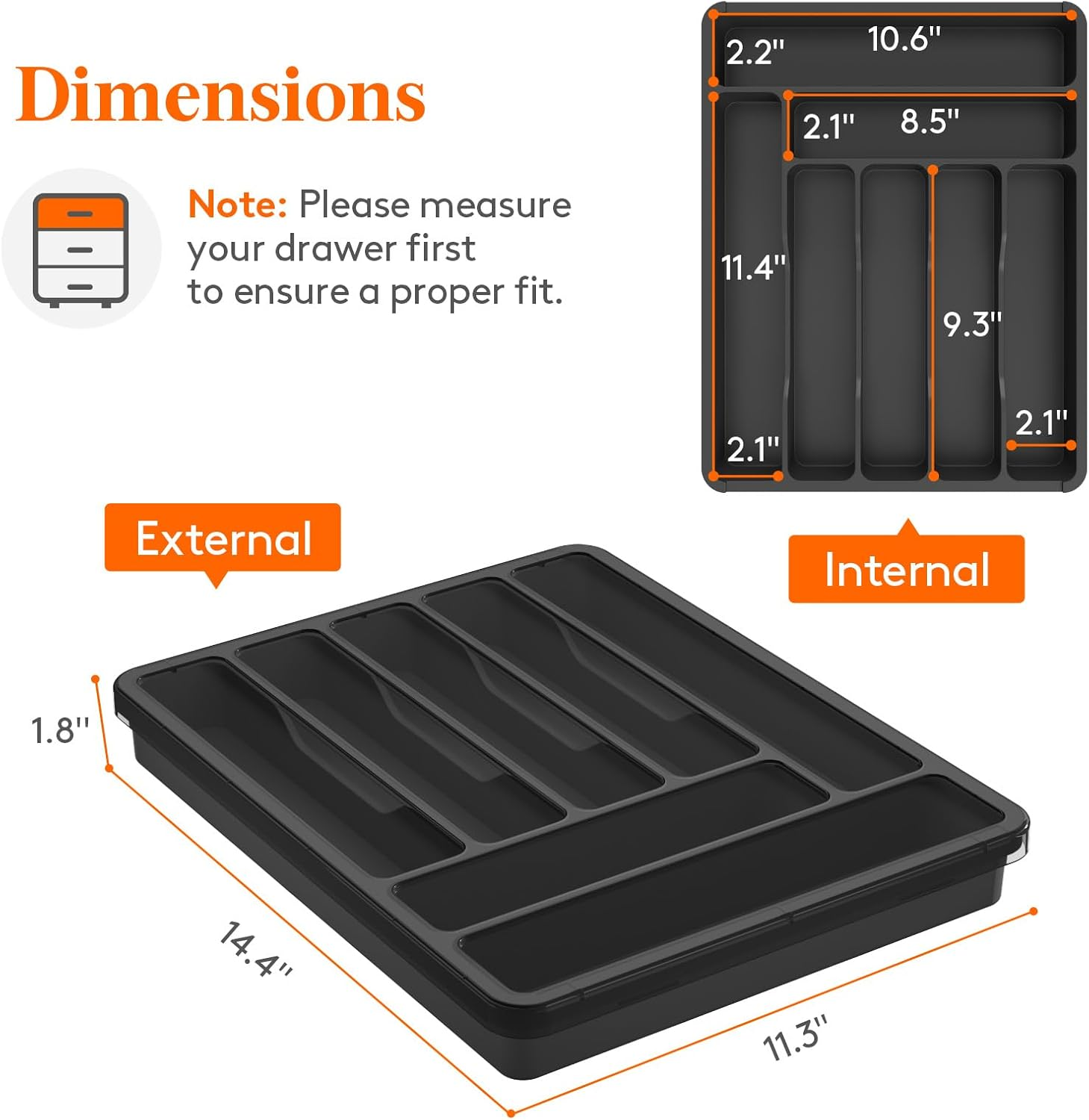Lifewit Silverware Organizer with Lid, Covered Utensil Tray for Kitchen Drawer and Countertop, Plastic Cutlery and Flatware Storage Box for Spoons Forks Knives Holder Case, 7 Compartments, Black image number 1