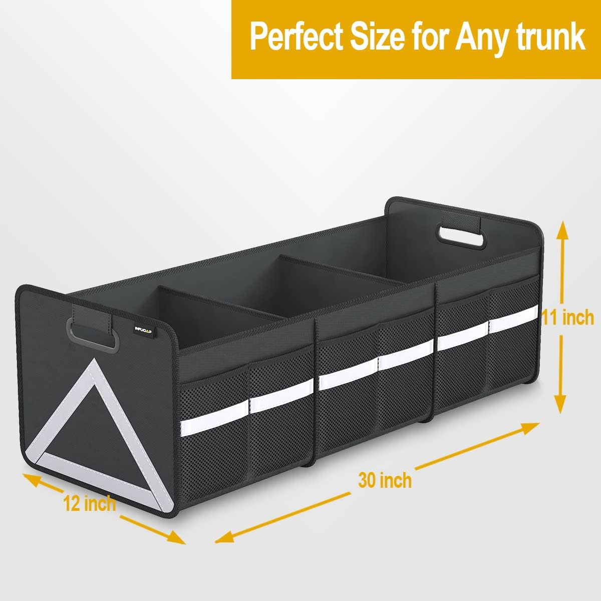 Foldable Trunk Organizer with Multi Pockets, Heavy Duty Collapsible Trunk Storage Organizer with Reflective Stripe for Car, SUV, Minivan image number 2