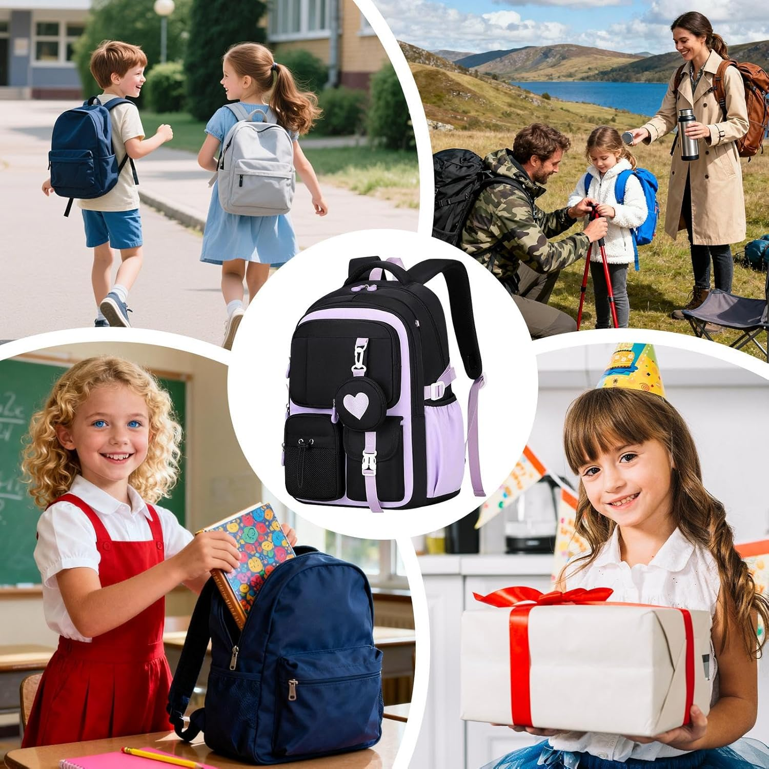 Gwtdtoad Girl Backpack - with Multiple Pockets | Book Bag for Girls - for Middle College Primary Children Teenage Friends - Purple image number 4