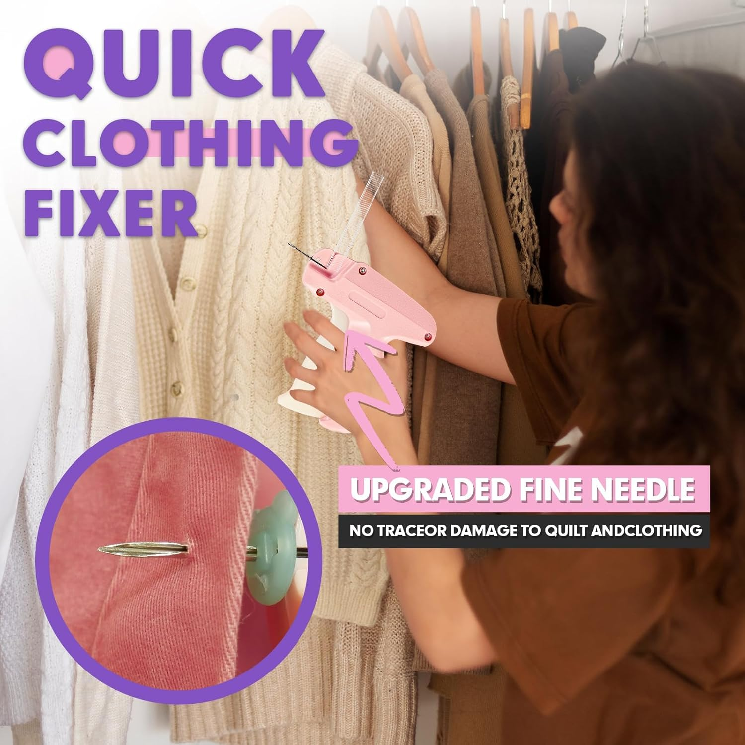 Stitchy Tagging Gun for Clothes - Comes with 50 Luminous Bear Fasteners, 330 Short & 330 Long Glue Needles, Acts as Hand Held Sewing Machine image number 1