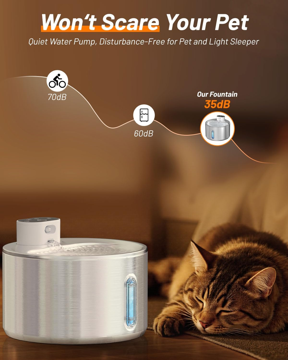 LOVELEDI Wireless Cat Water Fountain - 4L Automatic Stainless Steel Pet Fountain Battery Operated 5000Mah, Cordless Pet Drinking Fountain for Cats & Dogs with Motion Sensor, Ultra Quiet Pump image number 1