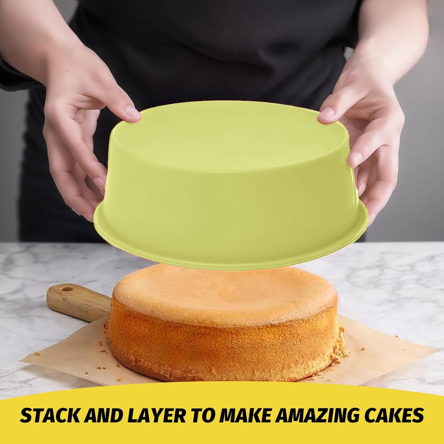 Silicone Moulds Cake Pan, Non-Stick Silicone Baking Moulds for Mini round Cakes, Cheesecake, Brownies, Desserts, Oven, Microwave & Dishwasher Safe (Yellow, 4Inch) image number 4