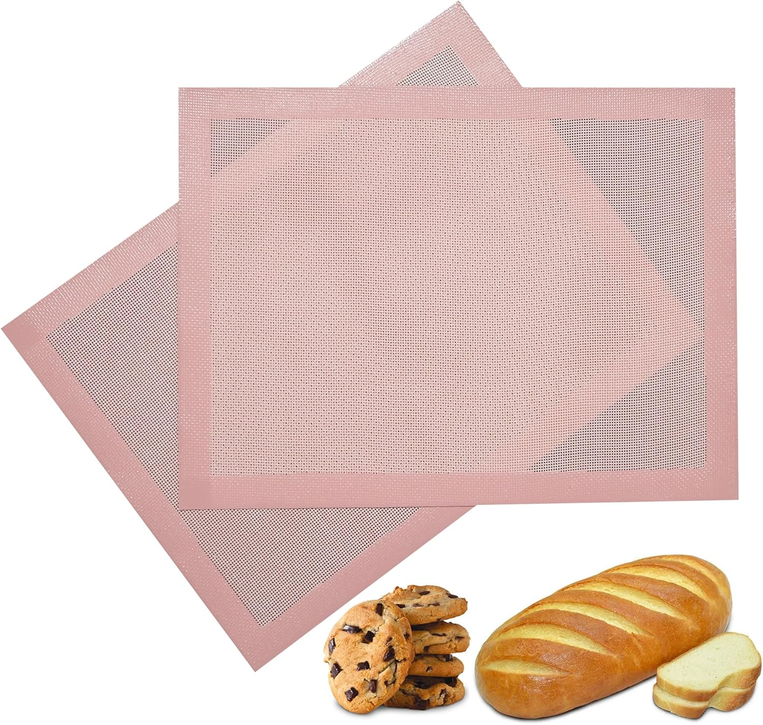 Perforated Silicone Baking Mats 2-Pack, Oven & Dishwasher Safe Reusable Biscuit Pastry Bread Pizza Liners, 11 5/8" X16 1/2" Sakura Pink image number 4
