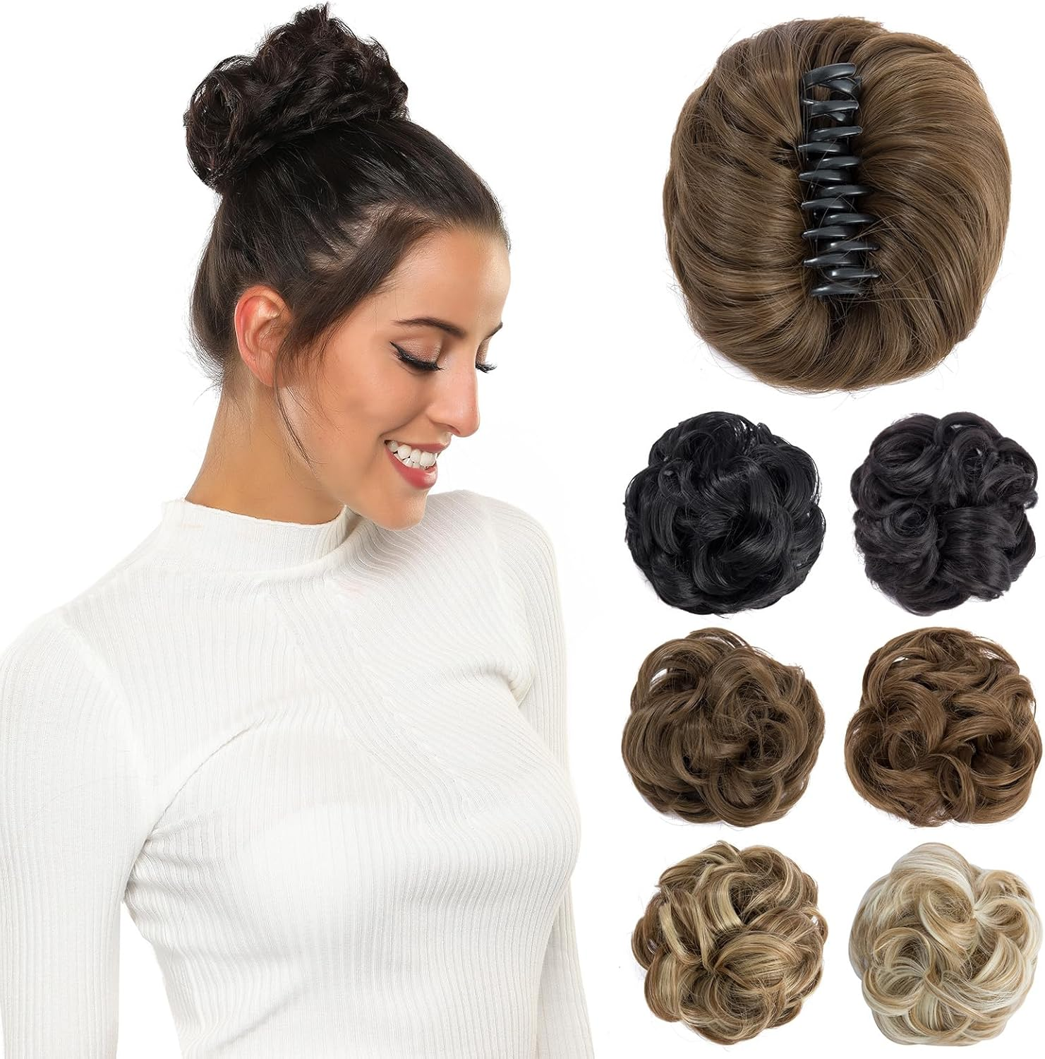 Yamel Messy Bun Hair Pieces for Women Hair Bun Extension Platinum Blonde Updo Curly Messy Bun Scrunchie