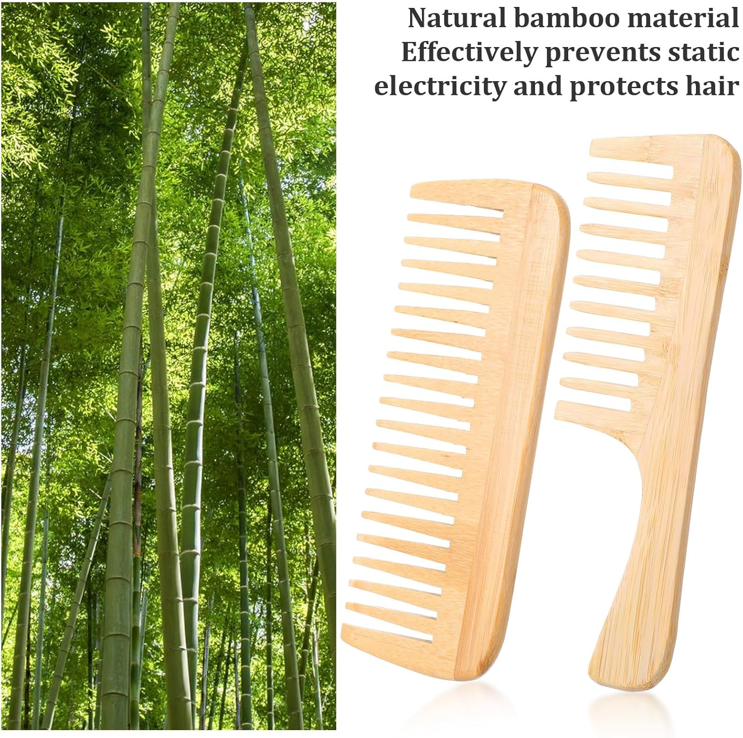 2PCS Bamboo Comb Anti-Static Wide Tooth Combs Natural Bamboo Comb Set Large Hair Detangling Combs Small Wooden Curls Big Tooth Wood Hairs Brushes for Straight Natural Curly Wavy Dry Wet Hair