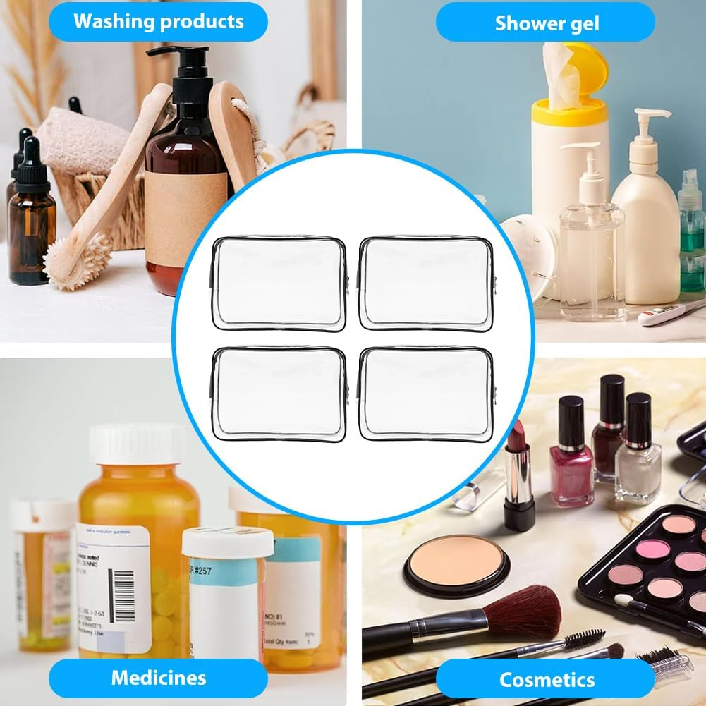 4 Pack Toiletry Bag,Clear Makeup Bag,Waterproof Quart Size Bag,Plastic Zippered Toiletry Carry Pouch,Cosmetic Organizer Bag,Portable Cosmetic Bag for Women Men,Carry on Airport Airline Compliant Bag