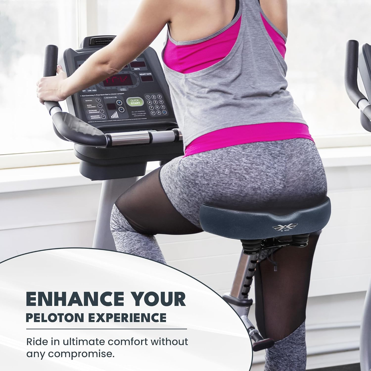 X WING New-Age Noseless Bike Seat Cushion for Men & Women - Extra Padding & Wide - Suitable for City, Electric, Stationary Bikes - Compatible with Peloton Bikes - Wide Winged Bike Seat with Cushion