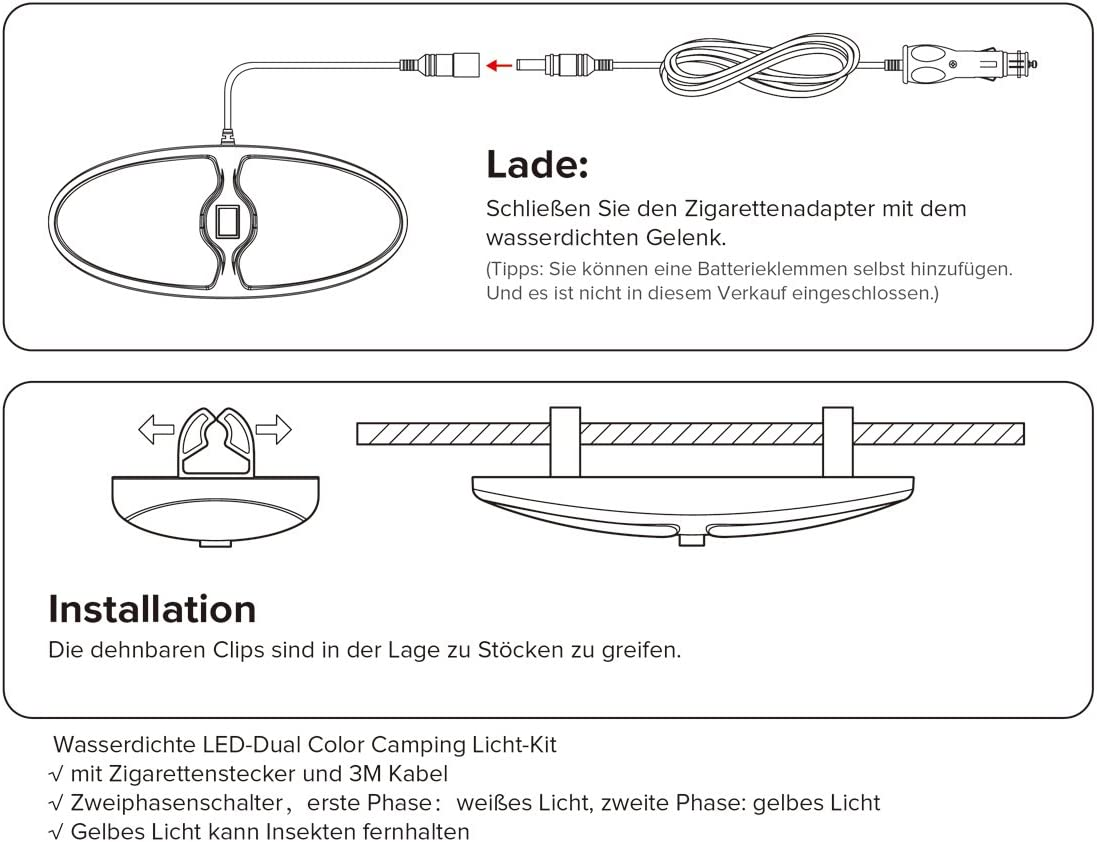 Dream Lighting 12V DC LED Camping Light Kit Tent down Awning Lamp for RV Motorhome Caravan Motorhome Outdoor Indoor Trailer Cool White/Amber Cigarette Connector Charge image number 1