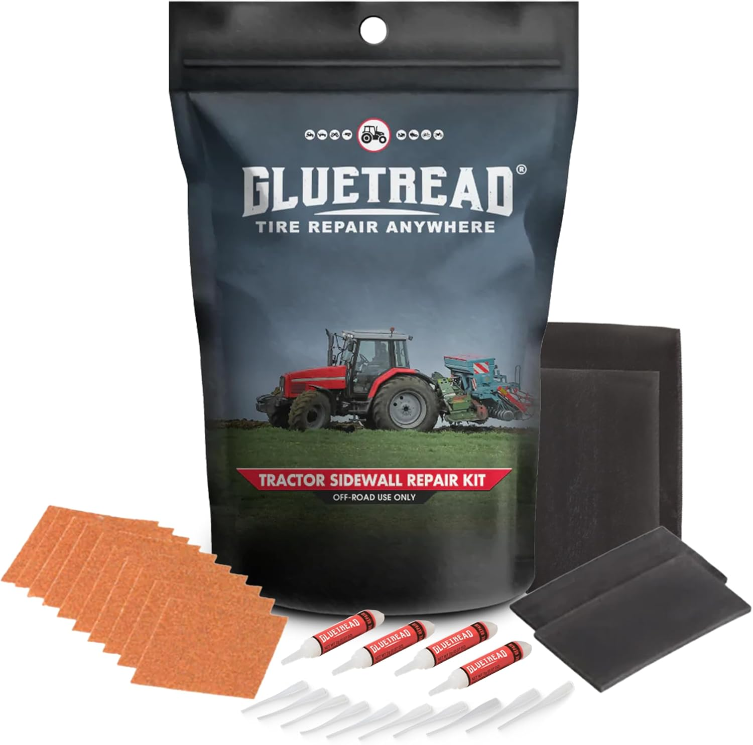 GLUETREAD MORE TREAD MORE TRACTION Gluetread Tractor Sidewall Tire Repair Kit | Off-Road Puncture Anywhere No Need to Remove Enough Material Patch 5-7 Tires for Tractors, Trailers and Mowers image number 2