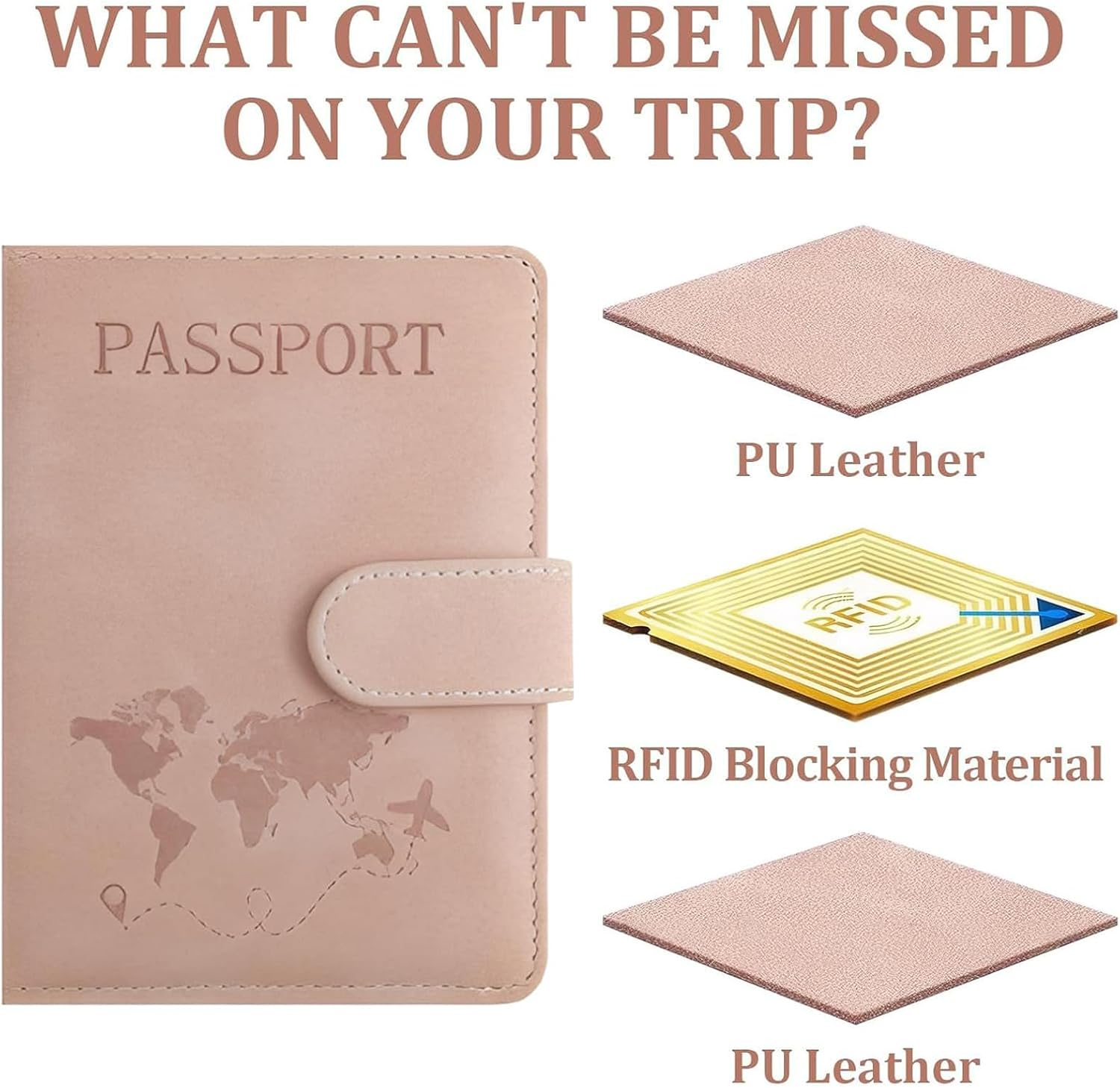 PU Leather Passport Travel Holder - RFID - Blocking Document Organizer with Magnetic Closure, MH MOIHSING Passport Wallet Cover Passport Protector for Credit&Id Cards, Boarding Passes Men&Women (Pink) - Black image number 2