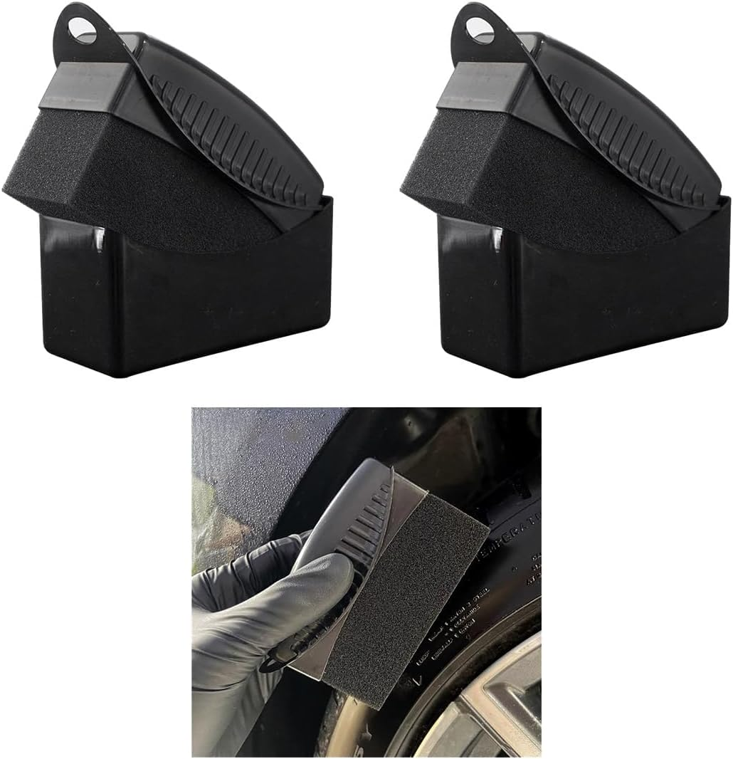 2PCS Tire Dressing Applicator, Reusable Car Tire Shine Sponge Applicator Pad with Lid, Durable Foam Auto Wheel Detailing Applicator for Vehicle Waxing Polishing Cleaning (Gray)