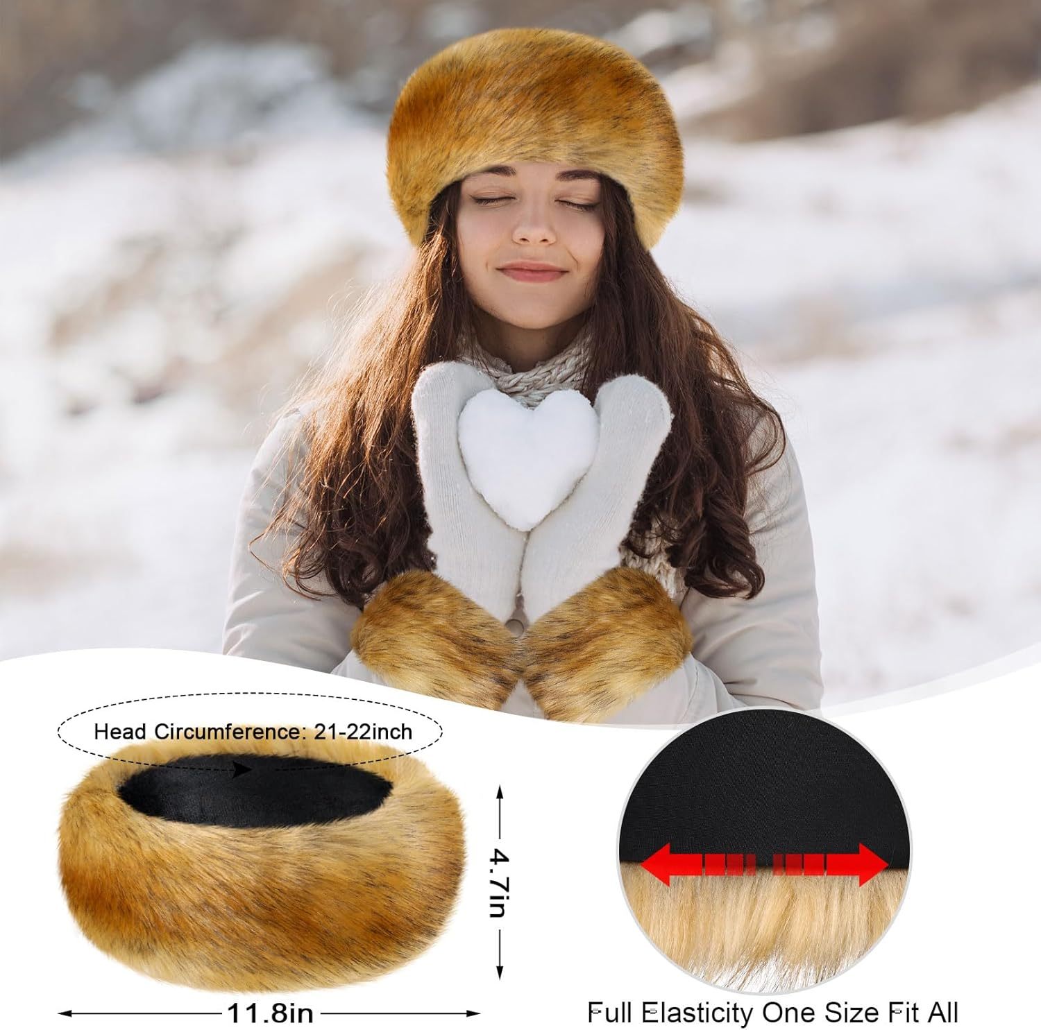 Ramede 3 Piece Faux Fur Collar Wrist Cuffs Headband with Stretch Snakeskin Print Winter Faux Fur Women'S Neck Ear Arm Warmer Scarf Wrap for Women Girls Accessories, Classic Colors, One Size image number 4