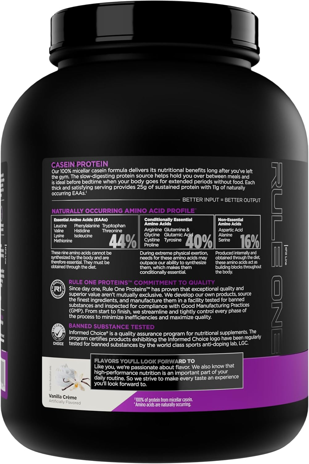 Rule 1 R1 Casein Powder 1.80 Kg, Vanilla Creme (55 Servings) image number 2