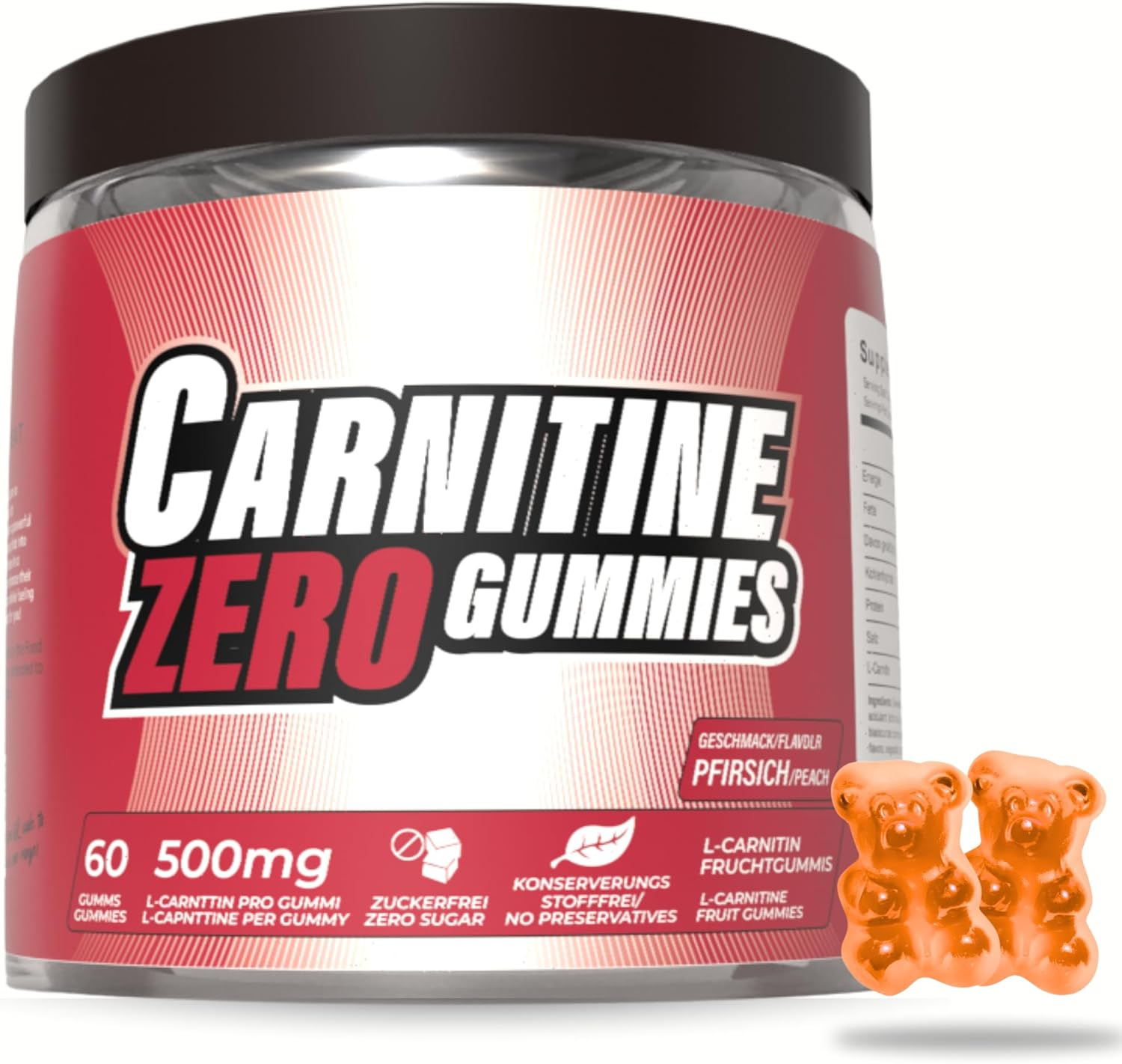 L-Carnitine Gummies 1000Mg &ndash; L-Carnitine Supplement for Natural Energy & Active Lifestyles &ndash; Tasty & Convenient &ndash; 60 Gummies, Peach Flavored - 30 Serves image number 2