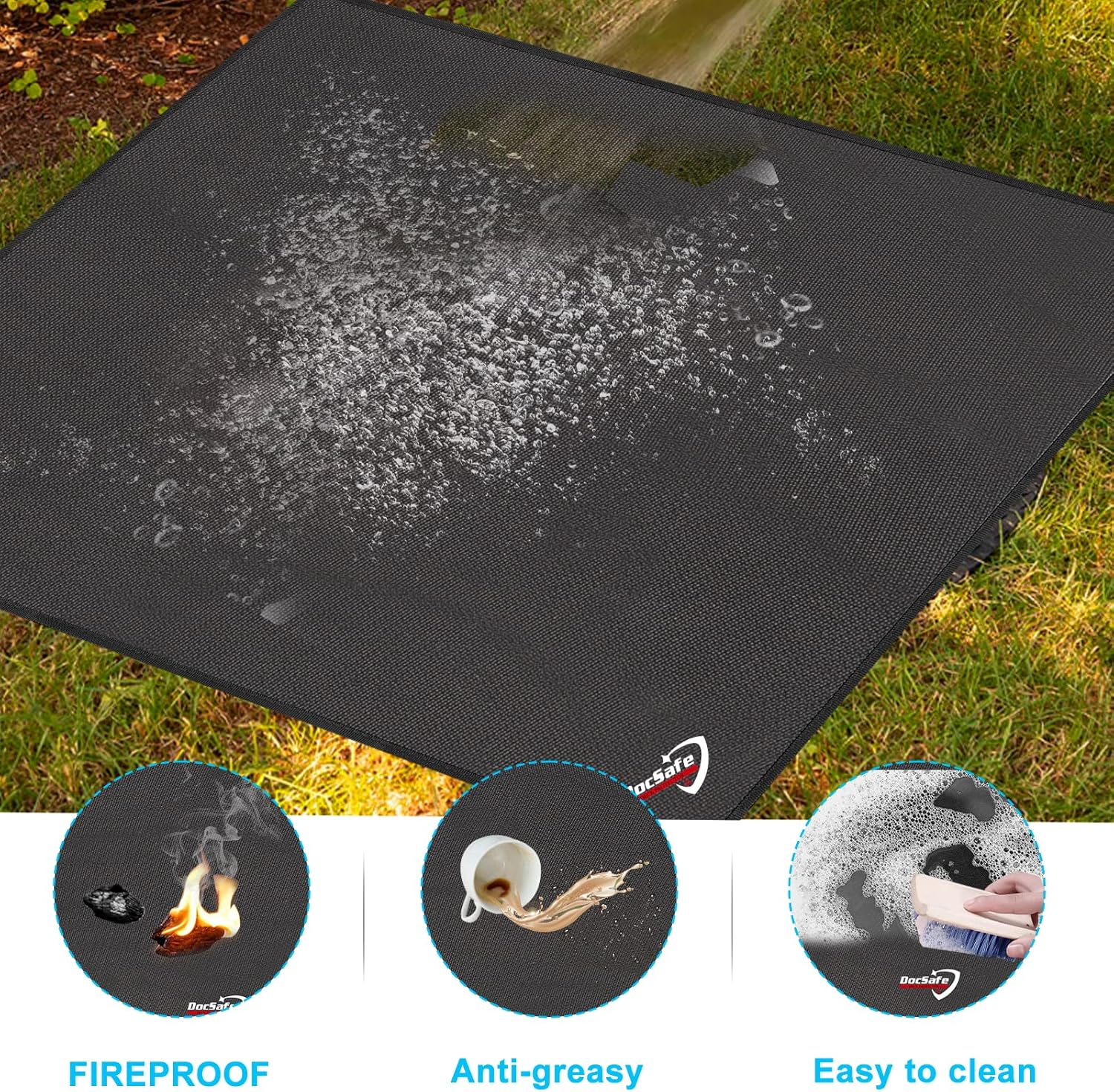 Docsafe 40" Square Fire Pit Mat under Grill Mat,4 Layers Fireproof Indoor Fireplace Pad Heat Insulated Protect for Decks,Patios,Grass,Bbq Smoker,Portable Reusable Oil-Proof and Waterproof, Black image number 5
