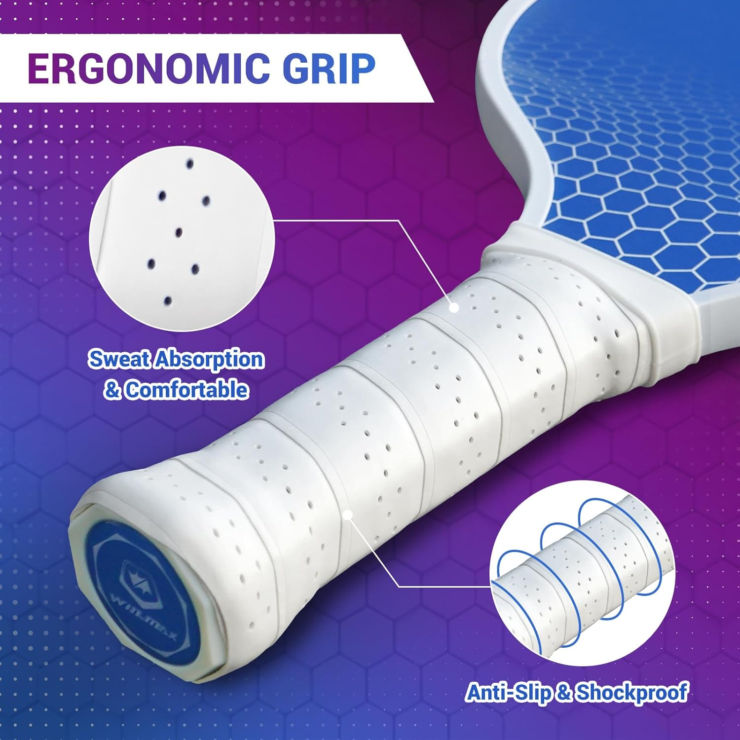 Pickleball Paddles, Fiberglass Surface Pickleball Set with Pickleball Rackets, Pickleball Paddles Set ​For Men Women, 4 Pickleballs and Carry Bag (Blue) image number 5