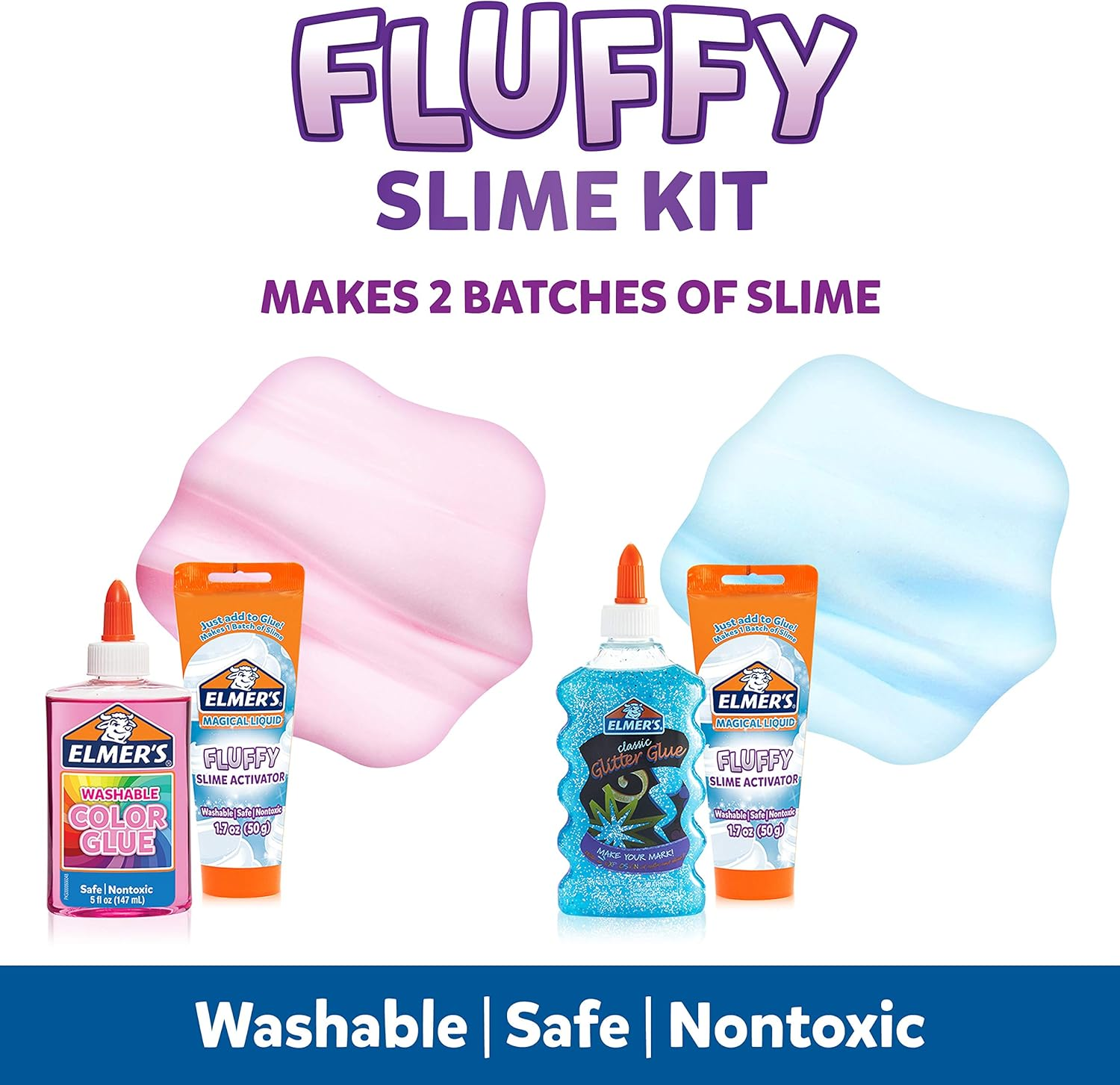 Elmer&rsquo;S Fluffy Slime Kit, Includes Elmer&rsquo;S Translucent Color Glue, Elmer&rsquo;S Glitter Glue, Elmer&rsquo;S Fluffy Slime Activator, 4 Count image number 3