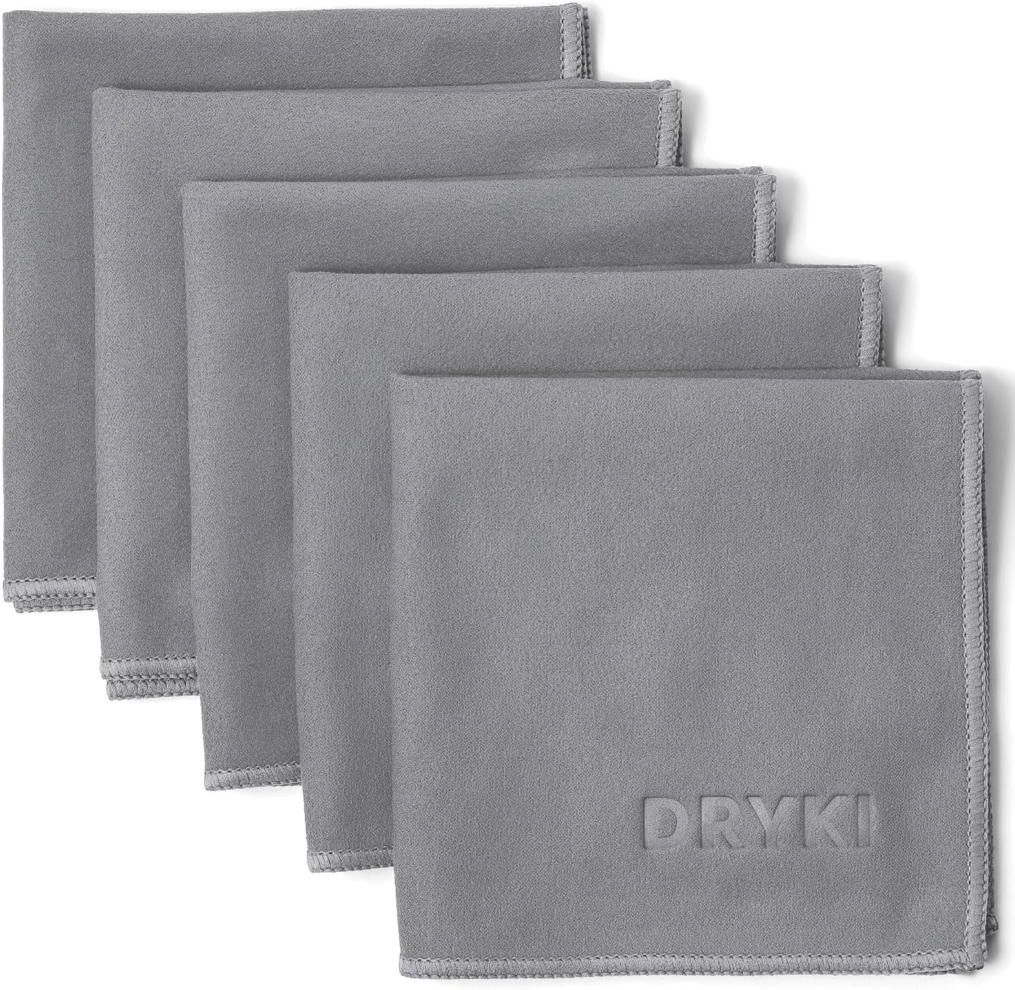 DRYKI Sweat Absorbing Handkerchiefs - the Original Sport Microfiber Hankies for Wicking Sweat from Hands, Face, Body (Classic Black, 5 Pack + Bag)