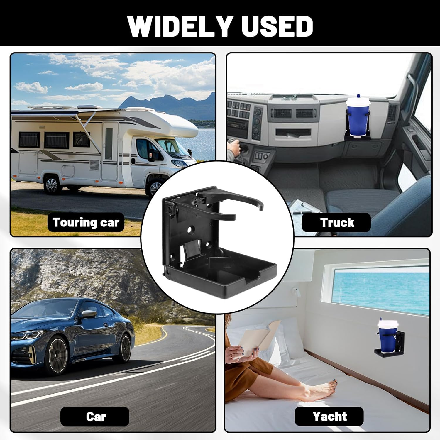 2PCS Folding Cup Holder, Adjustable Car Cup Holders, Cup Holder Fits Cups within 100Mm Diameter, Multifunctional Boat Cup Holders, Boat Accessories (Black) image number 6