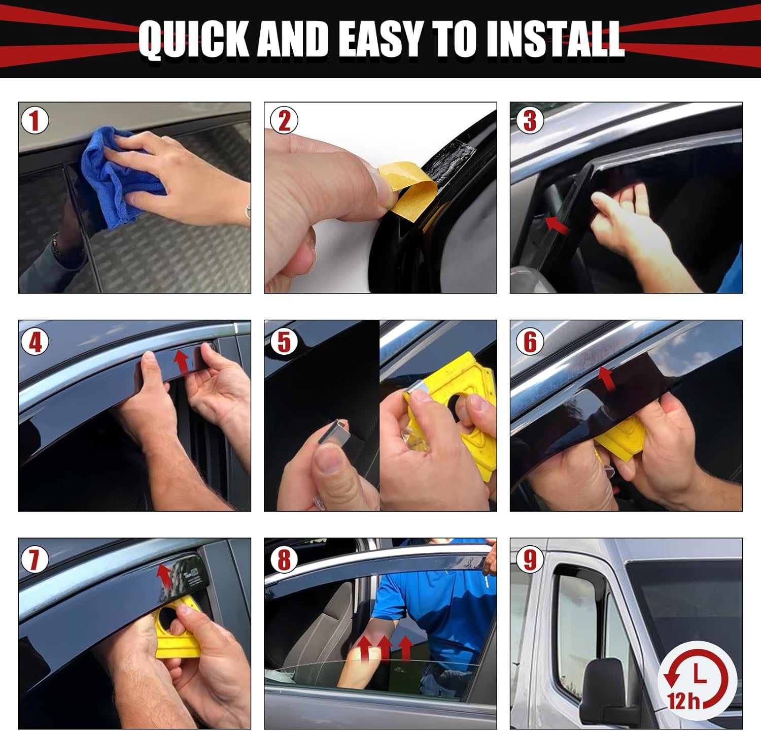 In-Channel Front Window Deflectors Rain Guards Shield Compatible with 2018-2022 2023 2024 2025 Mercedes Sprinter 1500 2500 3500 Accessories, Side Window Wind Deflectors, Vent Visors, 2 Pieces image number 2