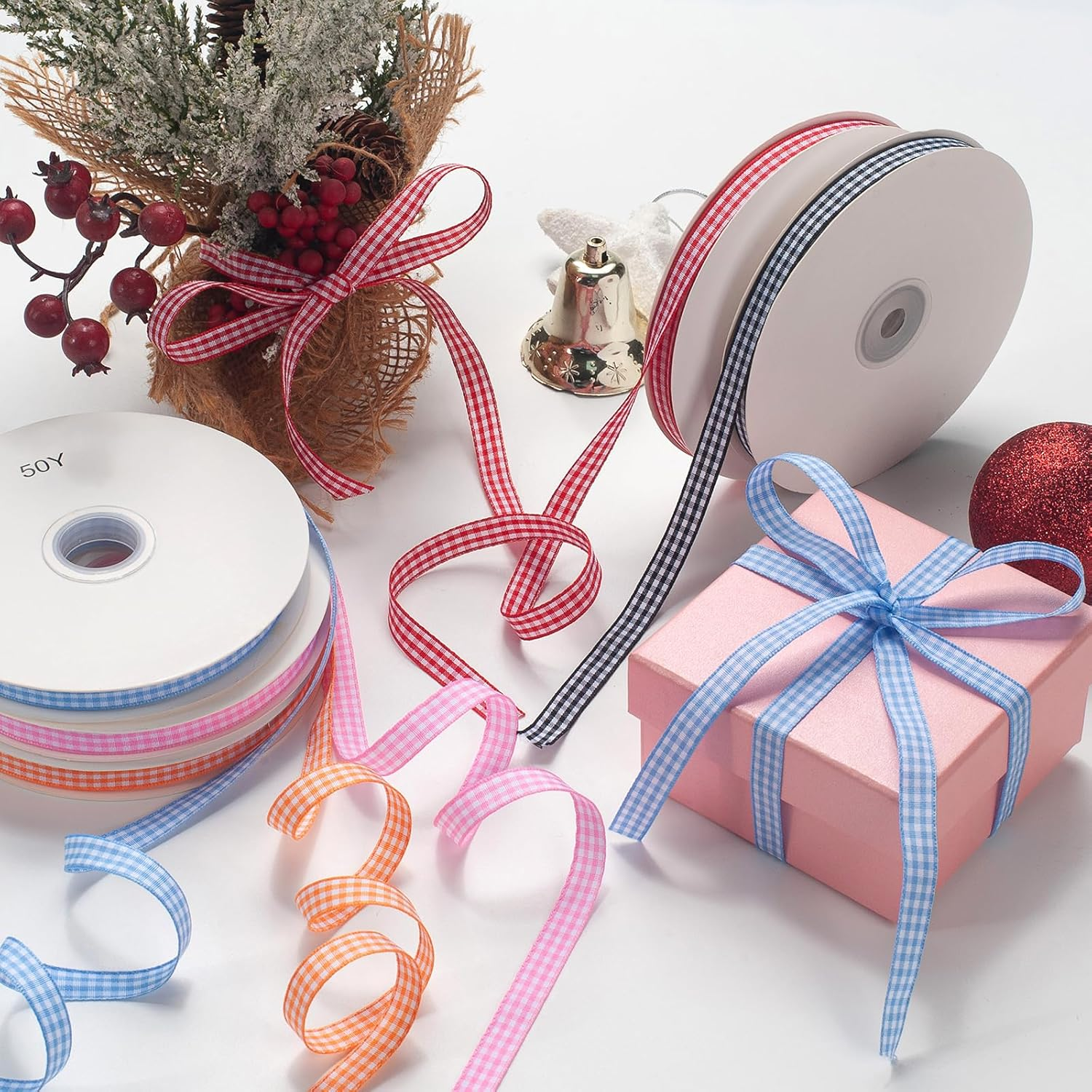 Gingham Ribbon, Black and White Plaid Checkered Ribbon 3/8 Inch X 50 Yards, Black Buffalo Checker Ribbons for Gift Wrapping, Hair Bows, Picnic, Crafts, DIY Accessories image number 4