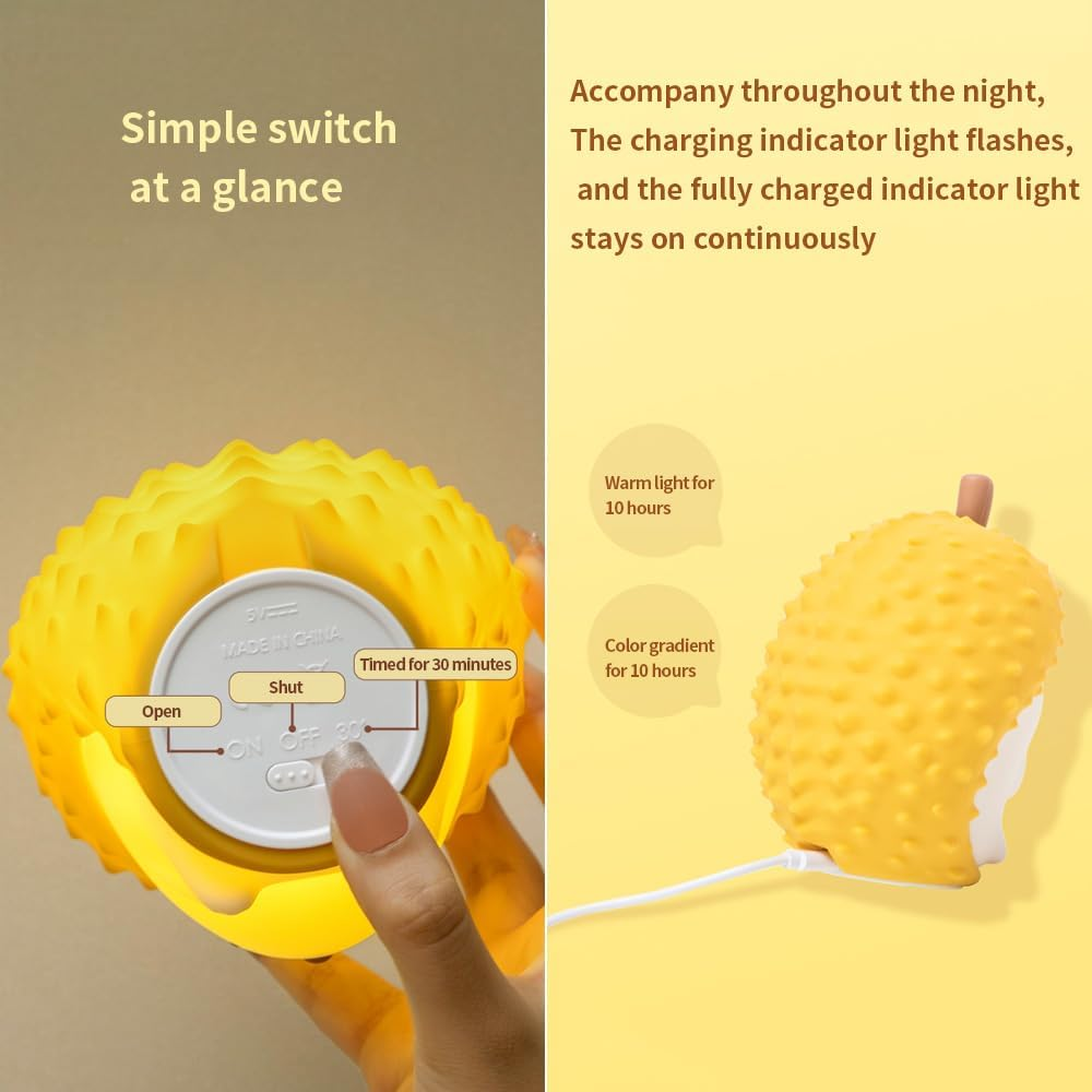 LED Rechargeable Cute Hedgehog Durian Light, Warm Lamp and Rainbow Gradient Silicone Bedside Lamp, Adjustable Lighting Gift Light for Patting. image number 1