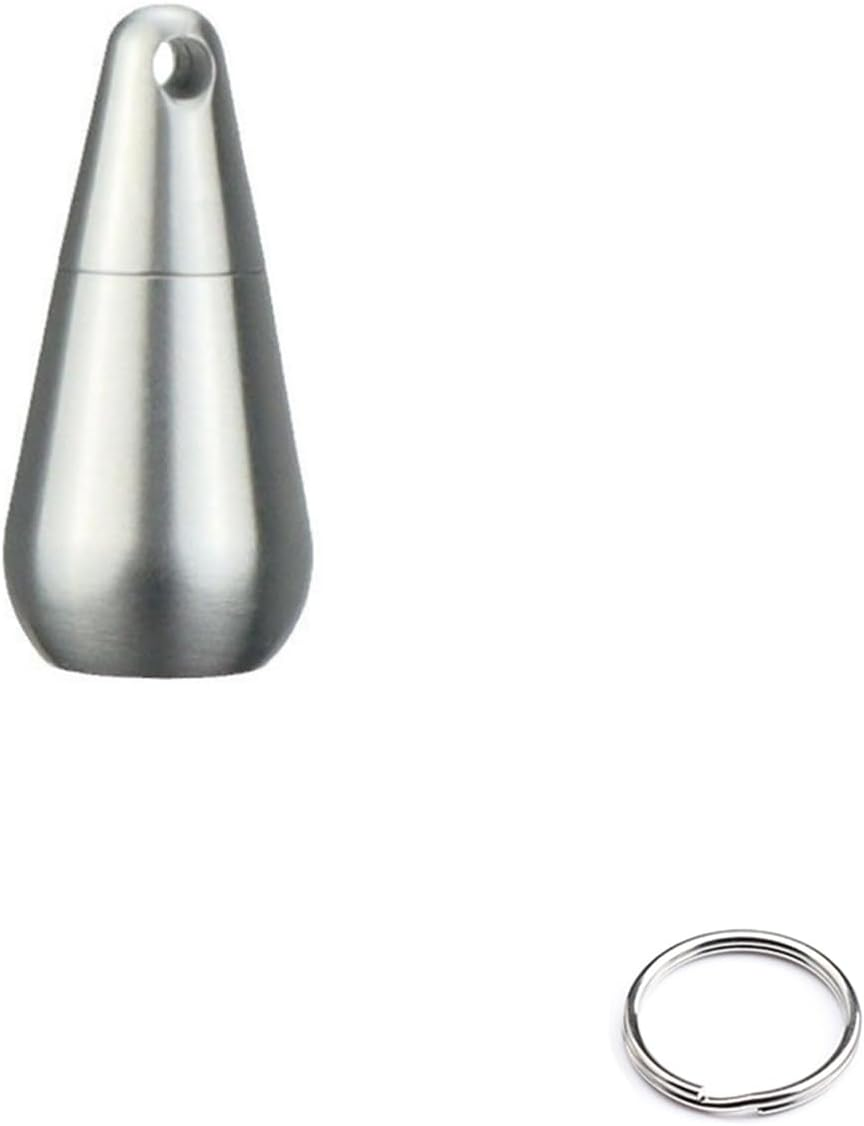 Small Drop-Shaped Pill Box Organiser, Waterproof Keychain Pill Holder, Stainless Steel Pill Container for Travel Pocket Purse, Unique Pendant for Necklace, Portable EDC Pill Case with Keyring for Outdoor/Daily/Emergency (Teardrop)